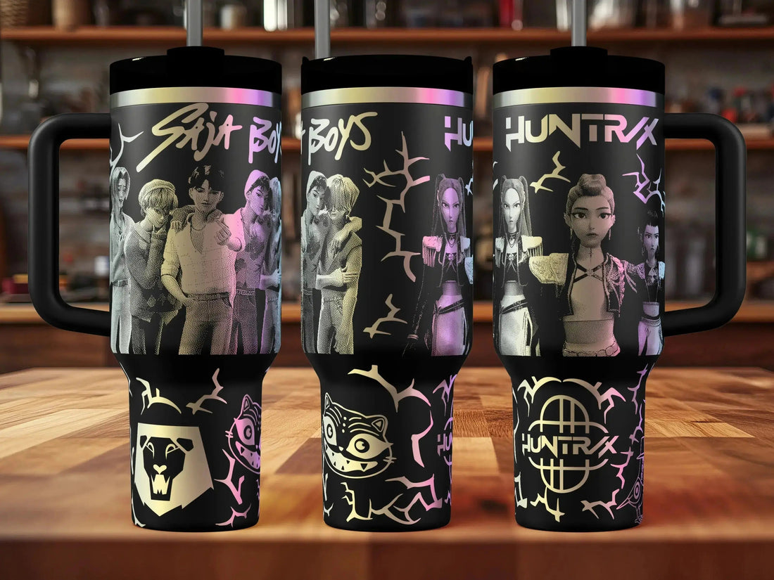 four different images of a group of people, each with a distinct design or pattern. The images are labeled as "Dark Tumblers" and "Light Tumblers" and are described as "Combined" and "Combined" respectively. The image also includes text that reads "Instant File Download" and "MakerFoundry" at the bottom.