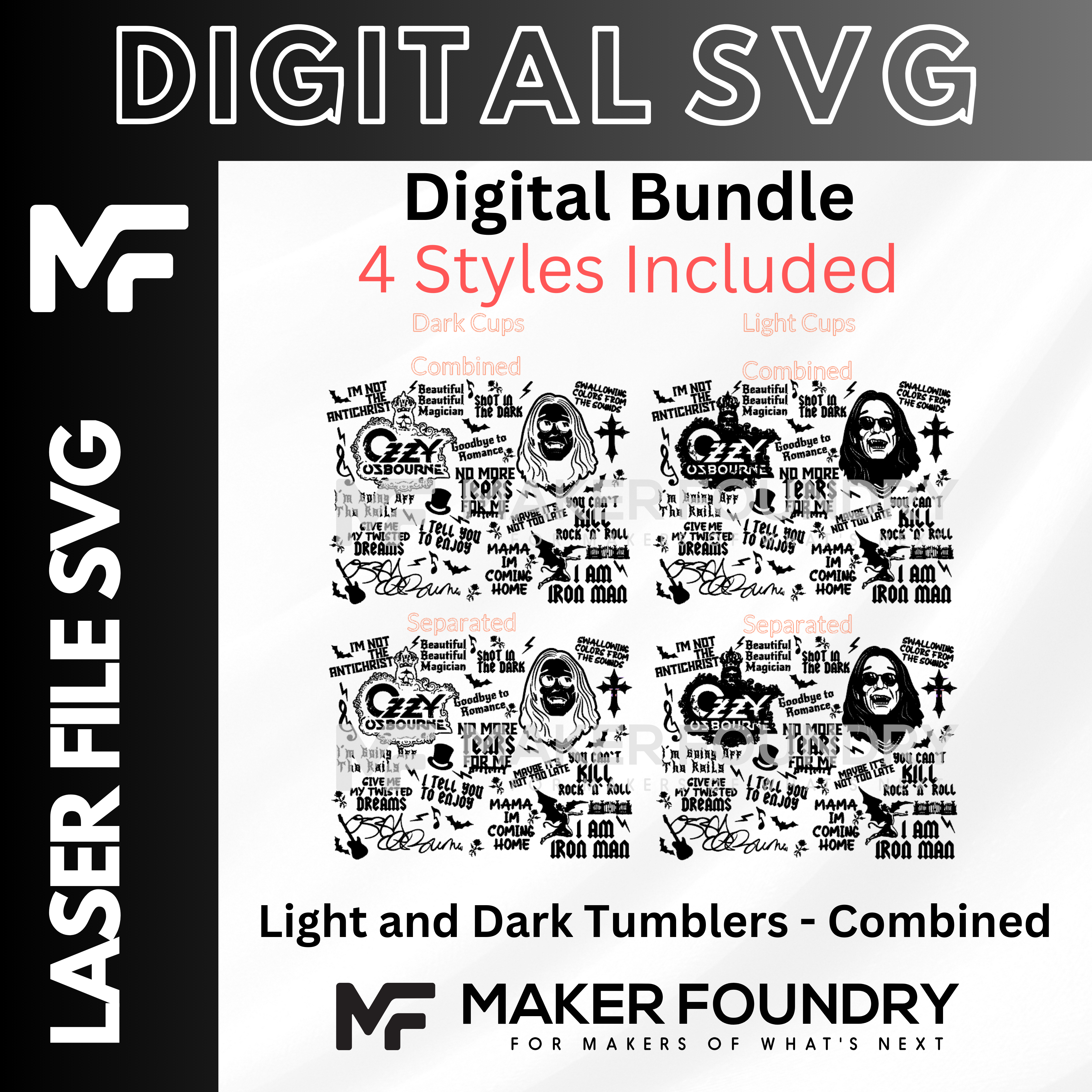 The image is a digital bundle containing four styles of tumblers, including light and dark versions, that are combined into one package.