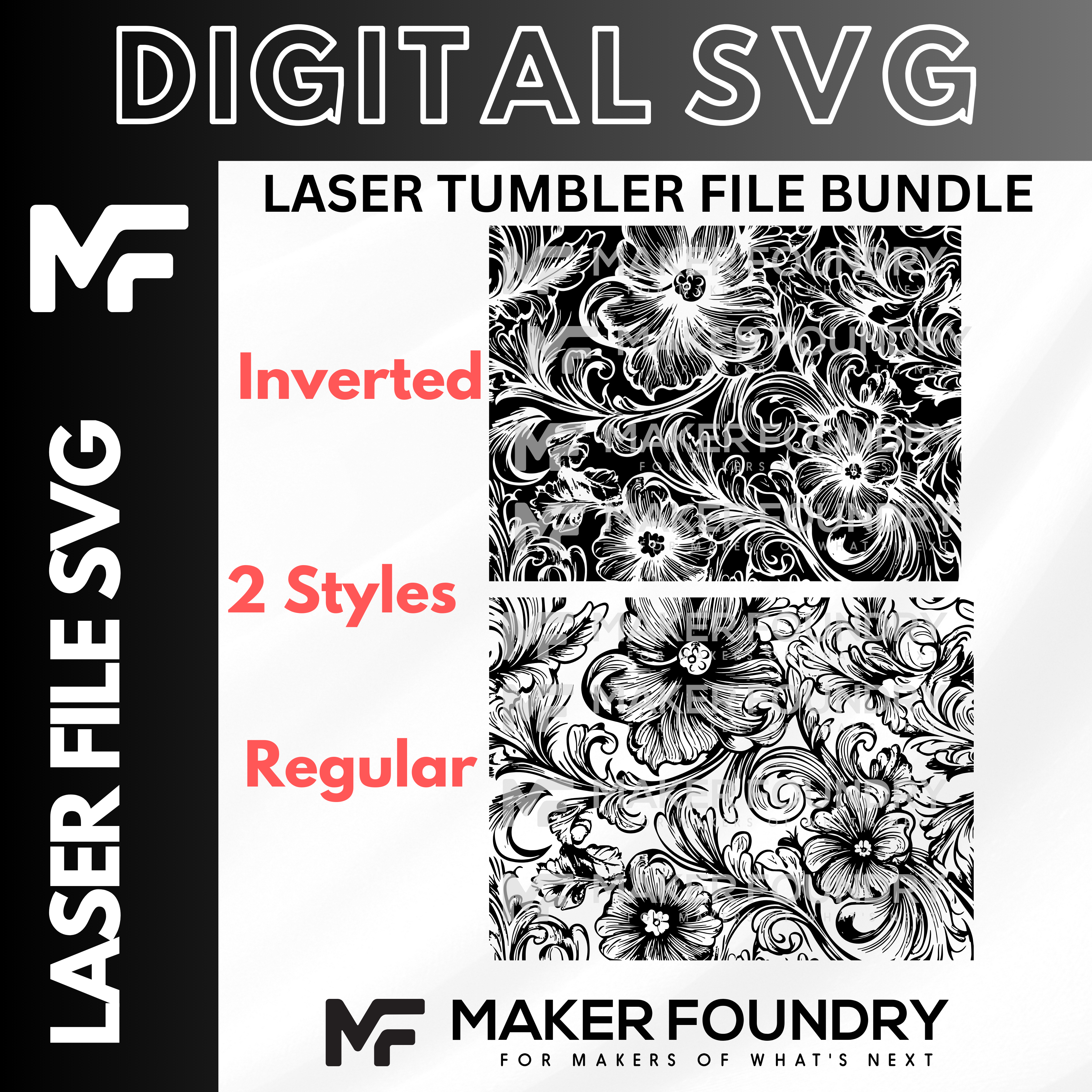 The image is a digital file bundle containing various styles of laser-tumbler files, including inverted and regular patterns.