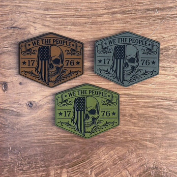 Divided We Stand – 1776 Skull Banner Patch – Laser Engraved Leather Patch 