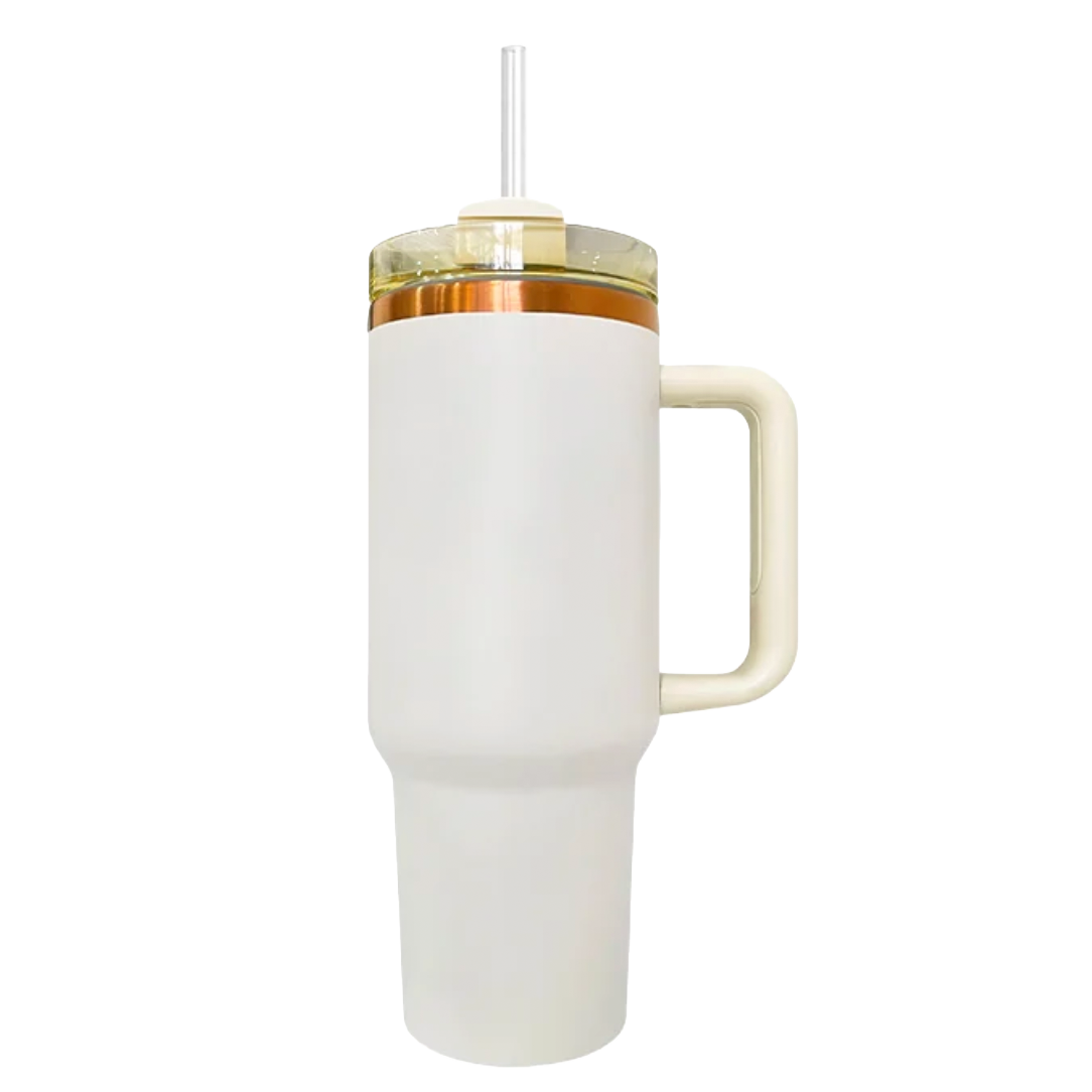 30oz Copper Plated Handle Tumbler - White