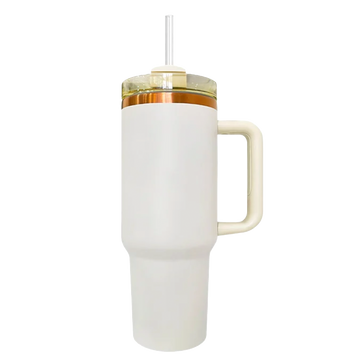 30oz Copper Plated Handle Tumbler - White