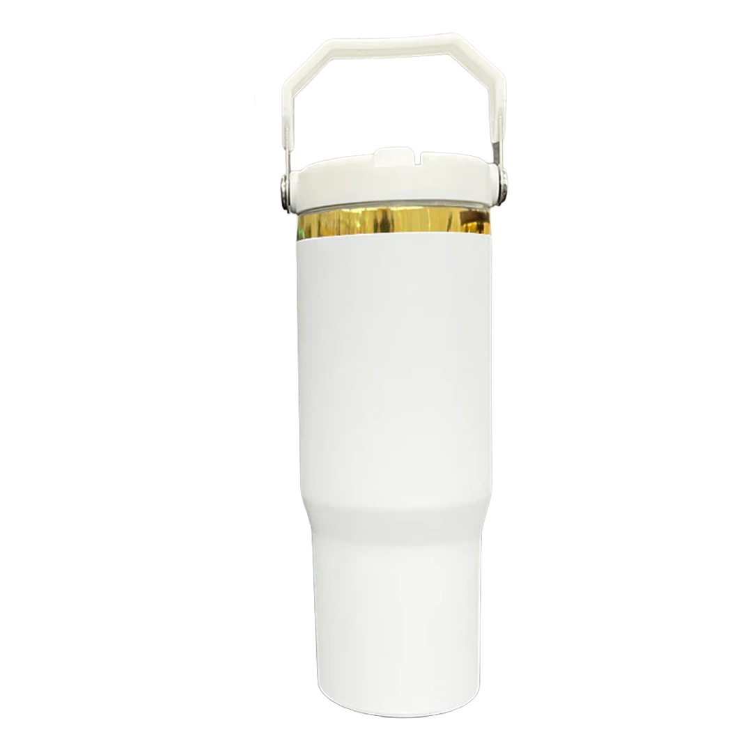 30oz Gold Plated Flip Tumbler - White
