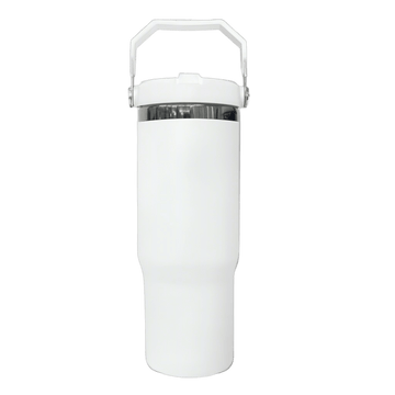 30oz Black Plated Flip Tumbler - White