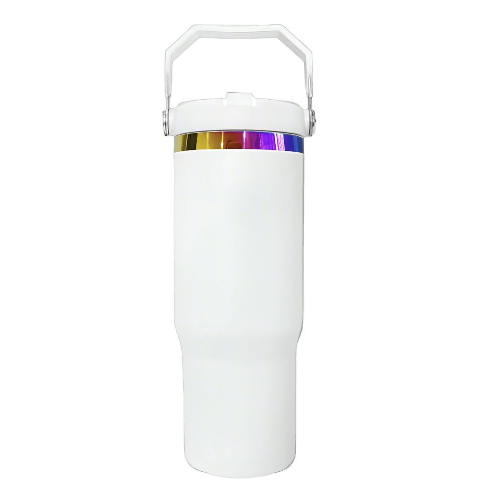 30oz Rainbow Plated Flip Tumbler - White