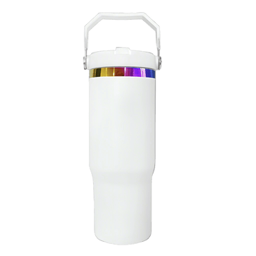 30oz Rainbow Plated Flip Tumbler - White