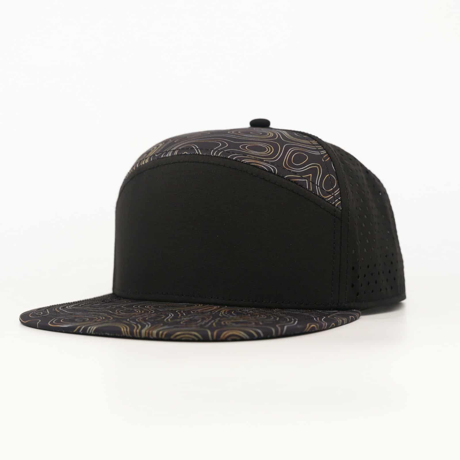 Black Front Brown Topo & Black Back | Durable Performance Waterproof 7-Panel Hat