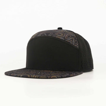 Black Front Brown Topo & Black Back | Durable Performance Waterproof 7-Panel Hat