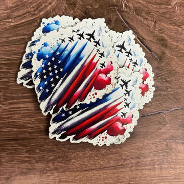 USA Colorful Flag Fighter Jet | UV Printed Leather Hat Patch 