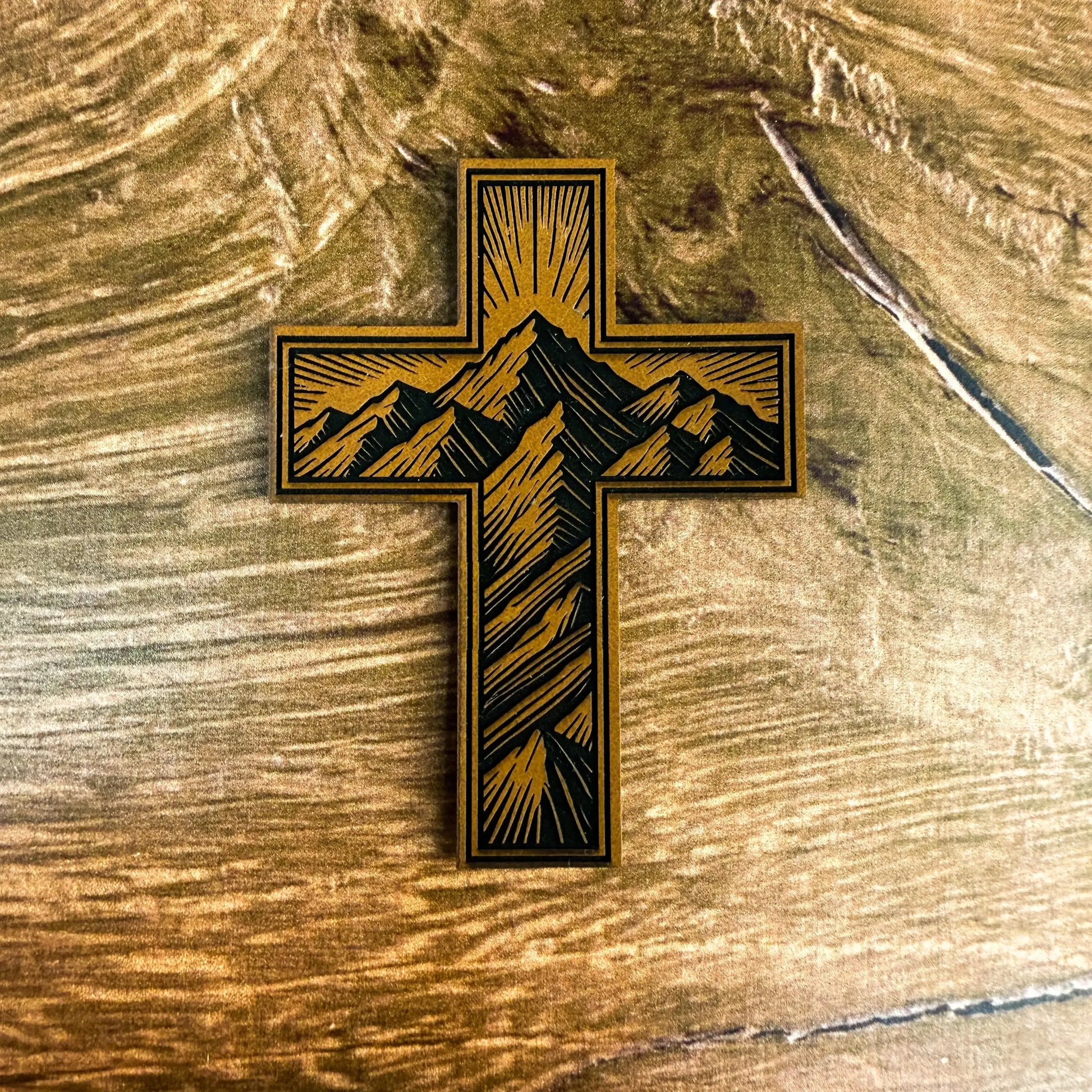 Mountain Cross – Laser Engraved Leather Patch 