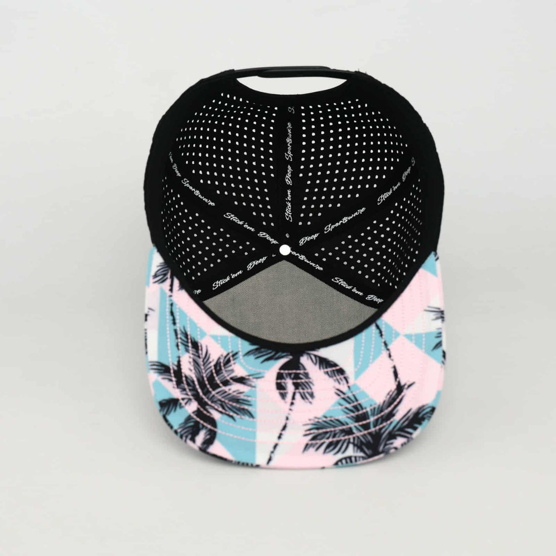 White Front With Palm Trees And Black Back | Performance Waterproof 7-Panel Hat