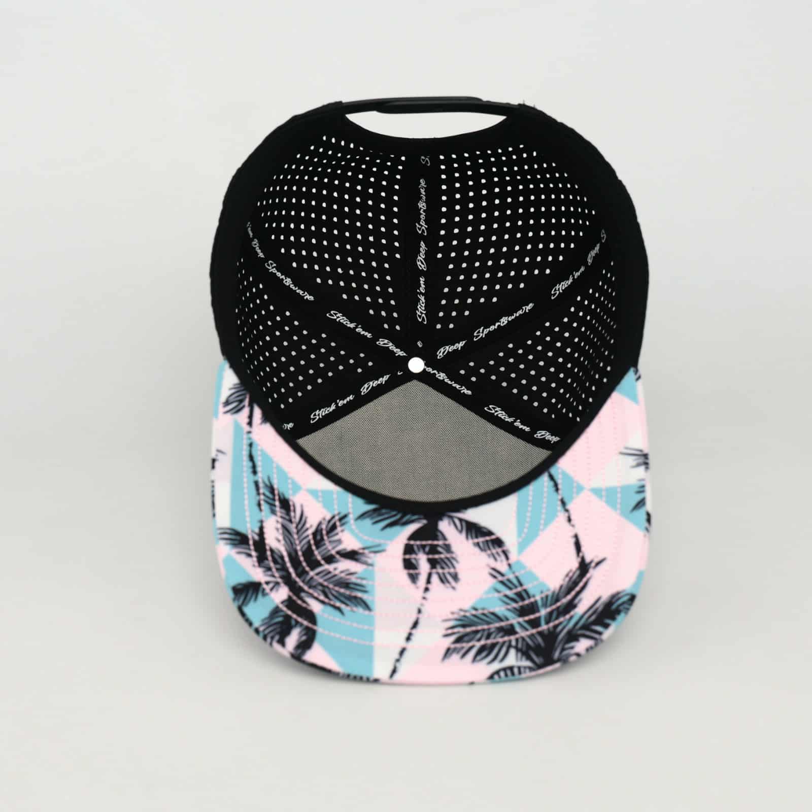 White Front With Palm Trees And Black Back | Performance Waterproof 7-Panel Hat