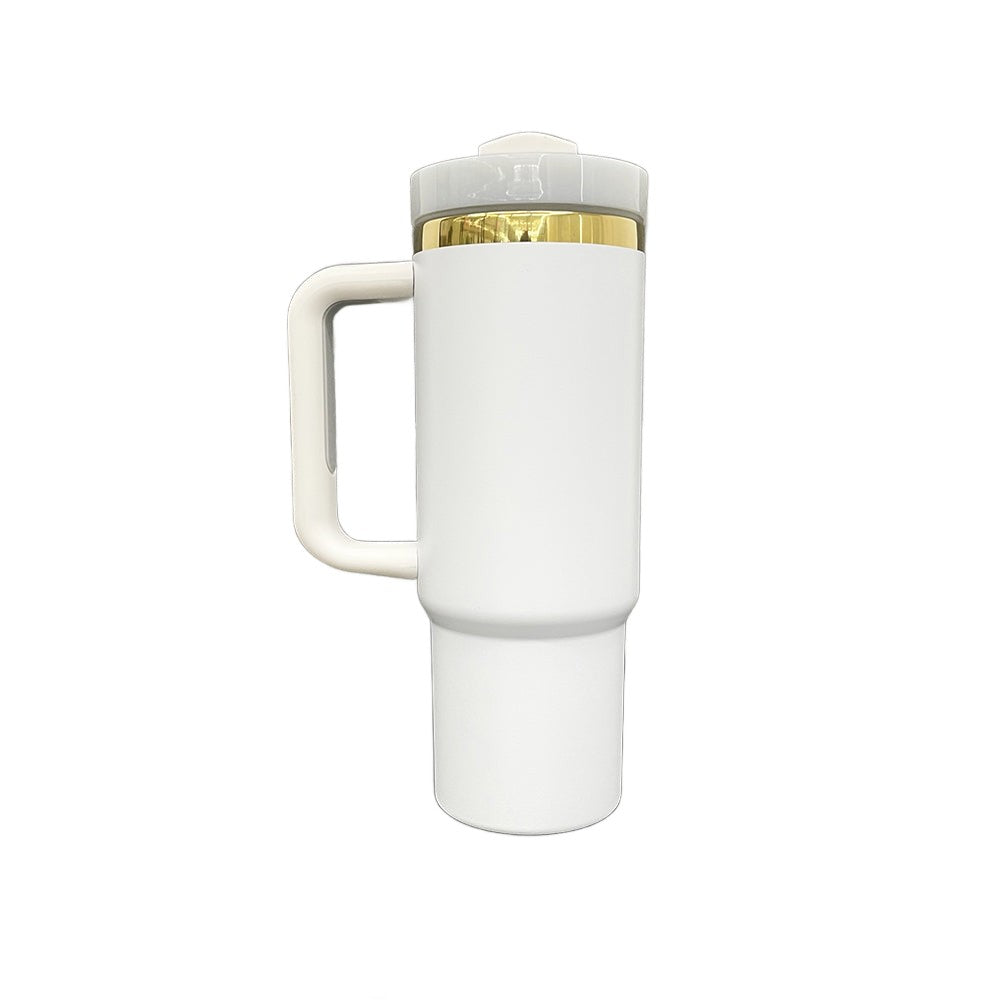30oz Gold Plated Handle Tumbler - White