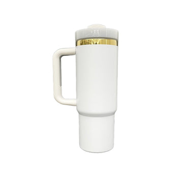 30oz Gold Plated Handle Tumbler - White
