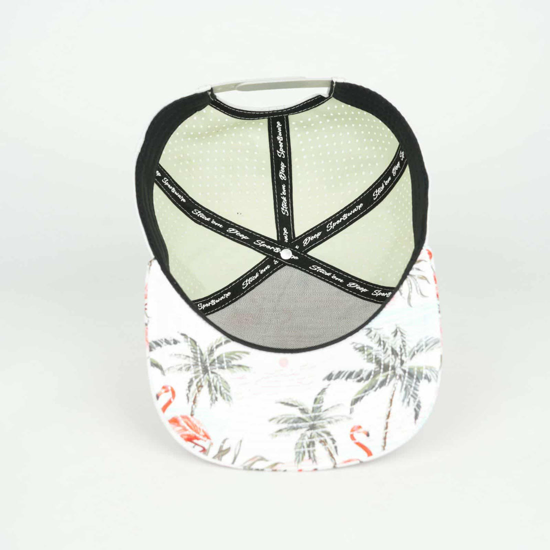 Pink Front With Palms And Off White Back | Performance Waterproof 7-Panel Hat