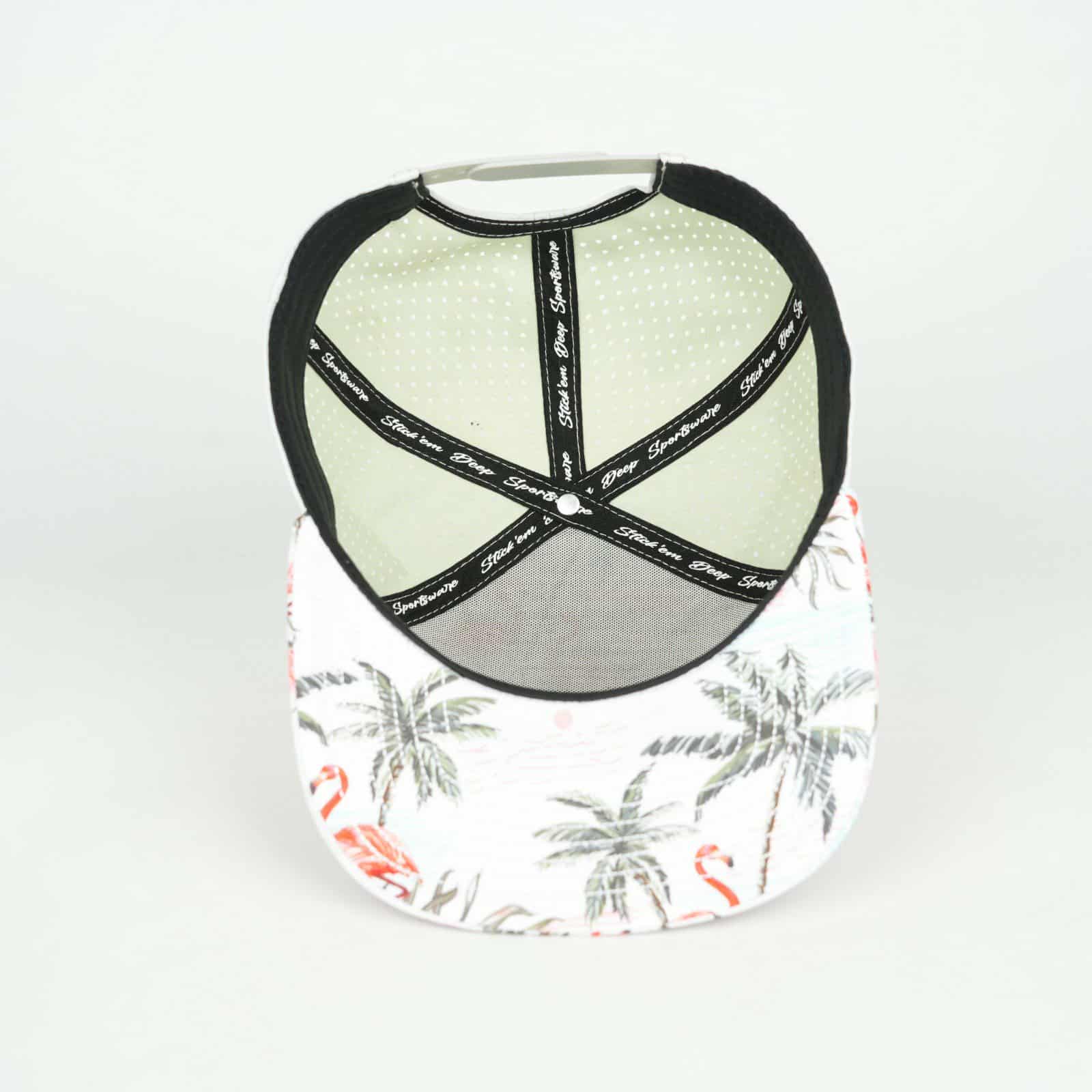 Pink Front With Palms And Off White Back | Performance Waterproof 7-Panel Hat