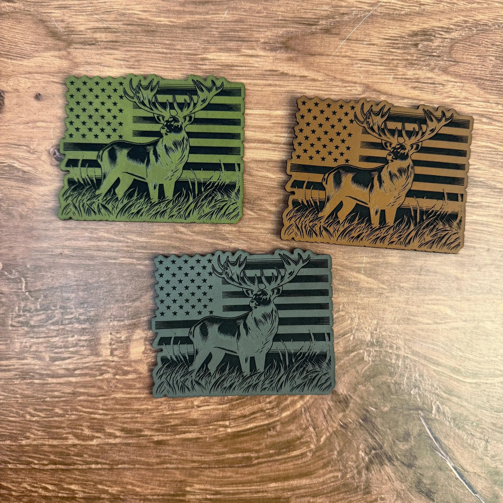 Buck Standing in Front of the American Flag – Laser Engraved Patch 