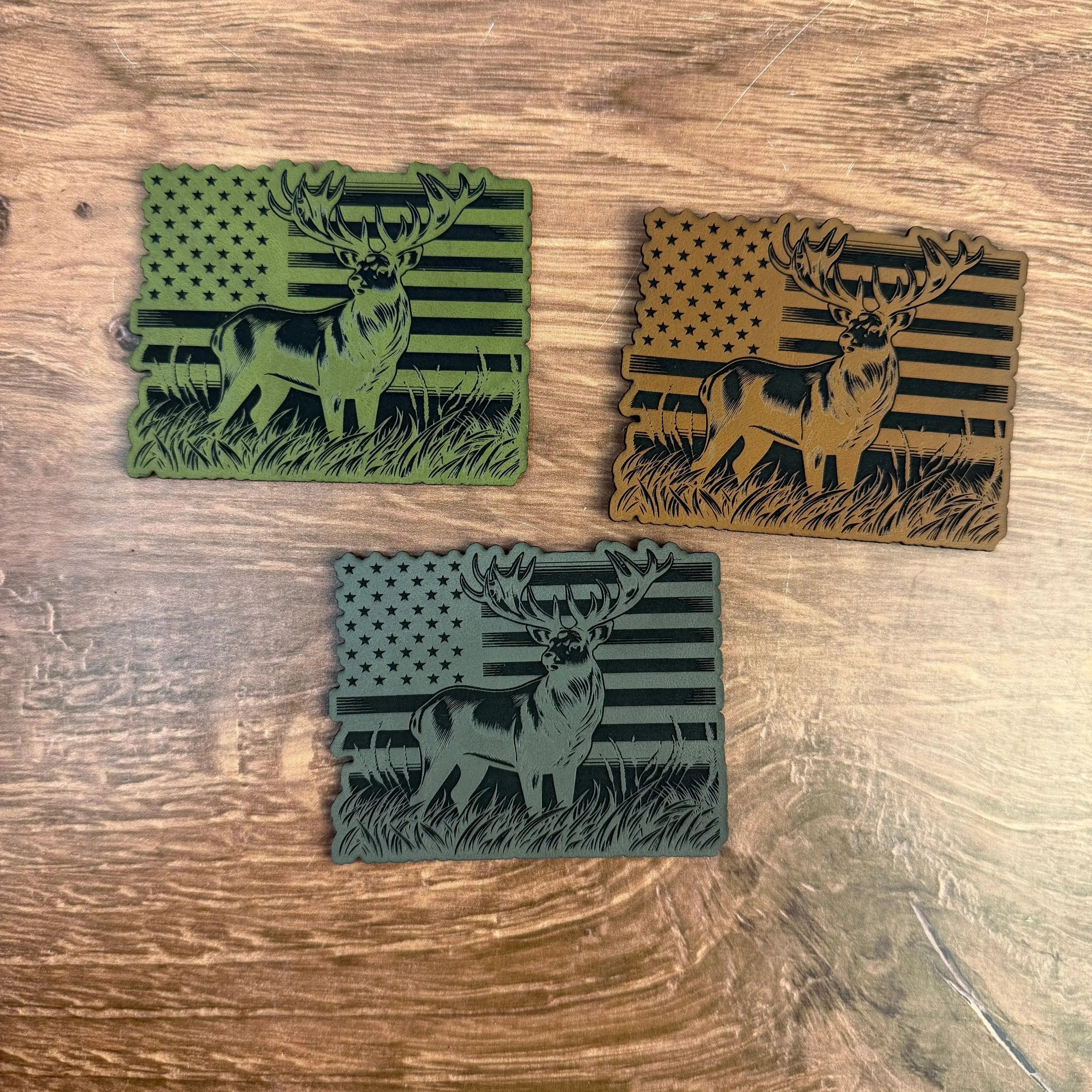 Buck Standing in Front of the American Flag – Laser Engraved Patch 