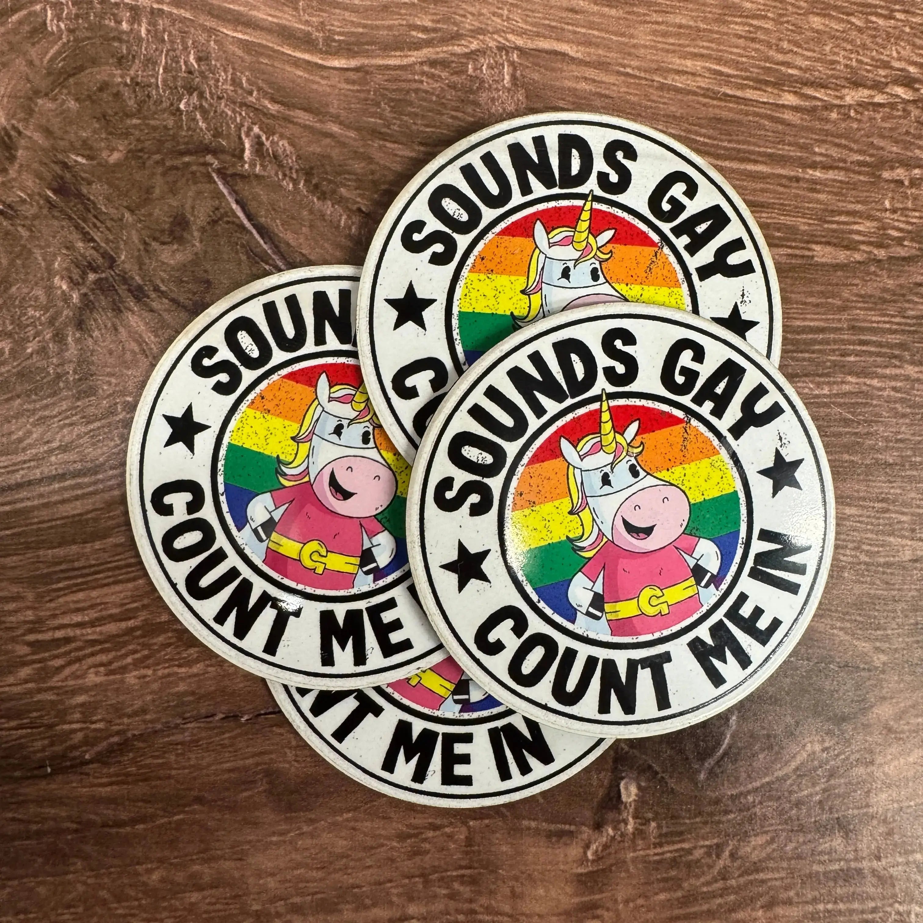 Sounds Gay, Count Me In | UV Printed Leather Hat Patch 
