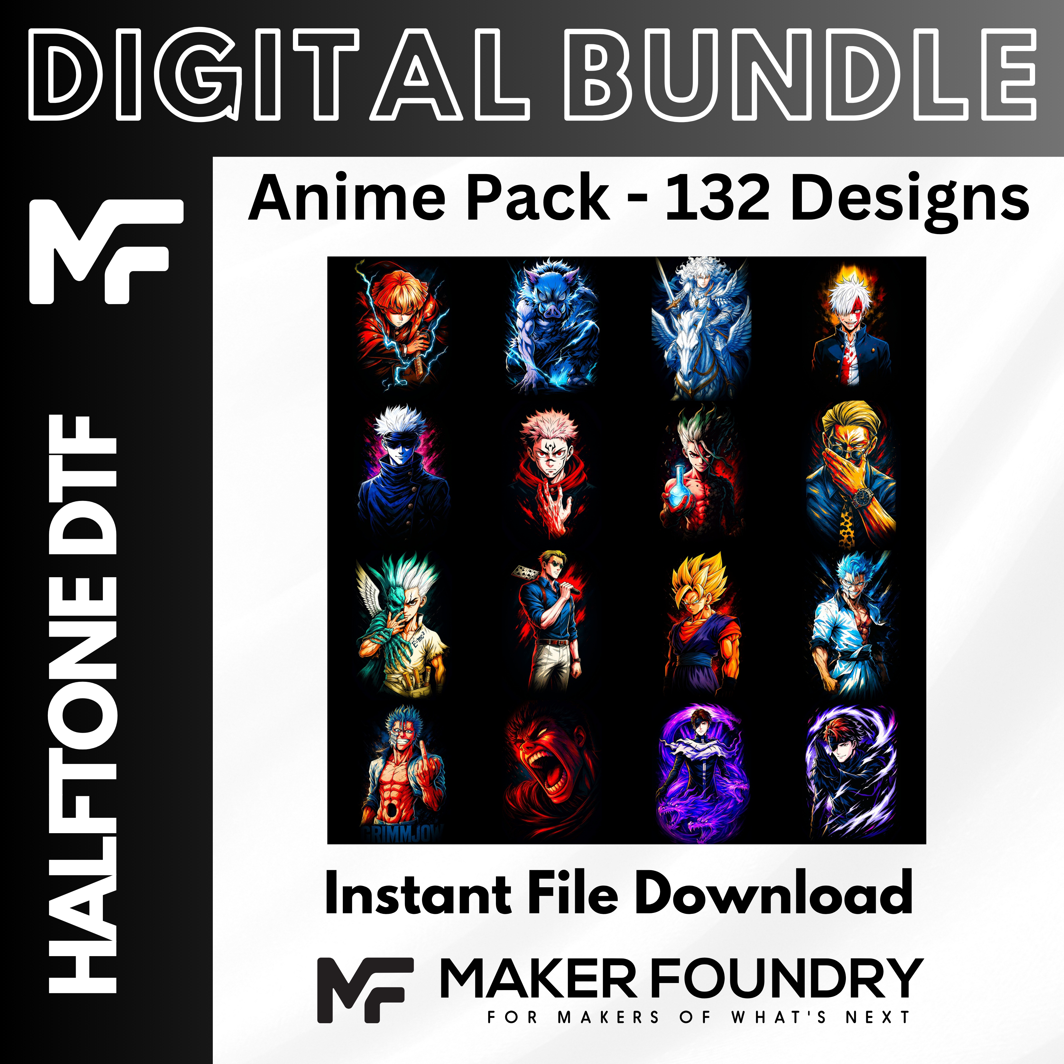 Anime DTF Halftone Design Pack | 132 Designs