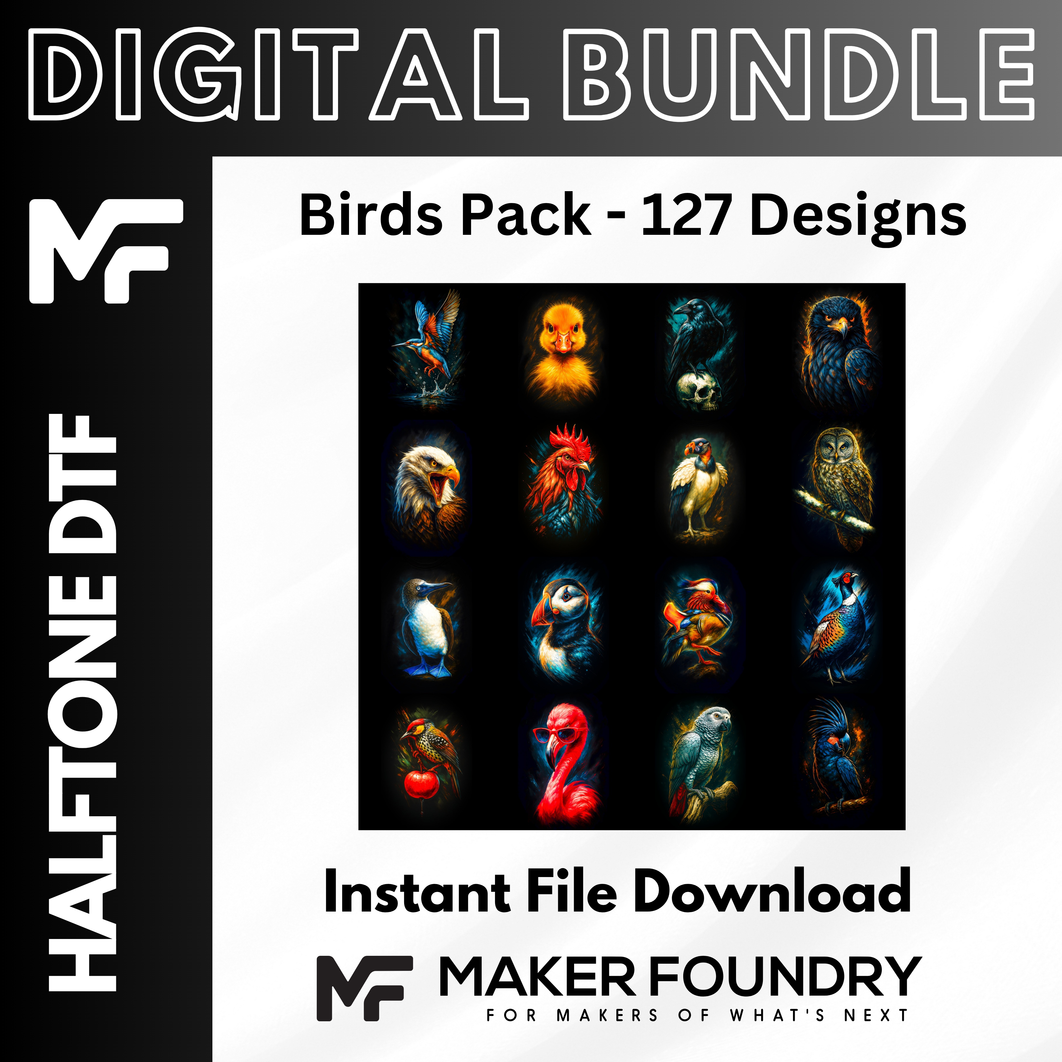 Birds DTF Halftone Design Pack | 127 Designs
