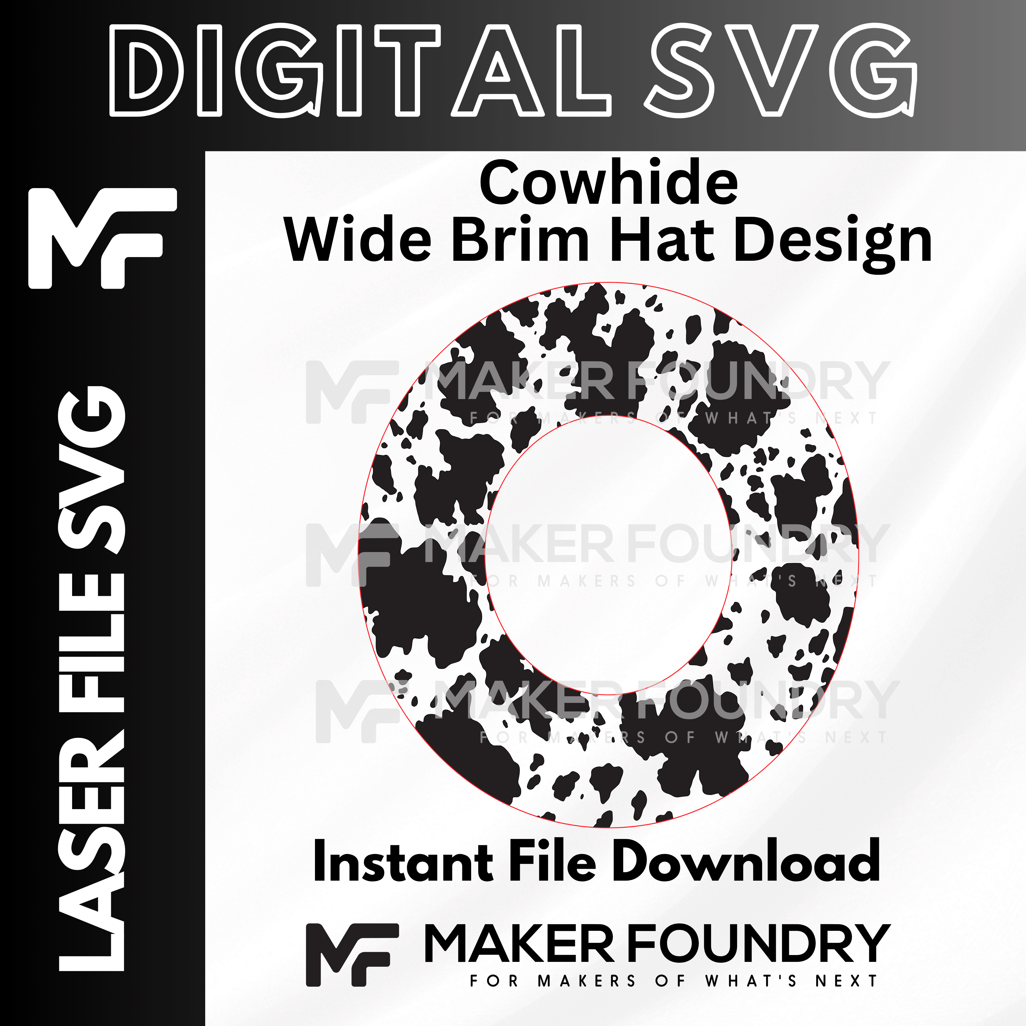 Cowhide Wide Brim Hat Design | Laser Engraving File SVG