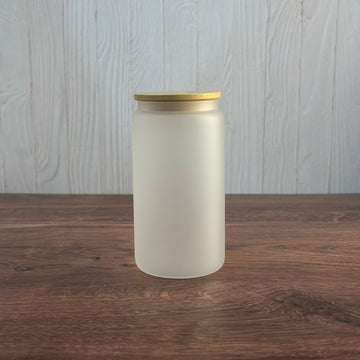 16oz Frosted Glass Tumbler with Bamboo Lid