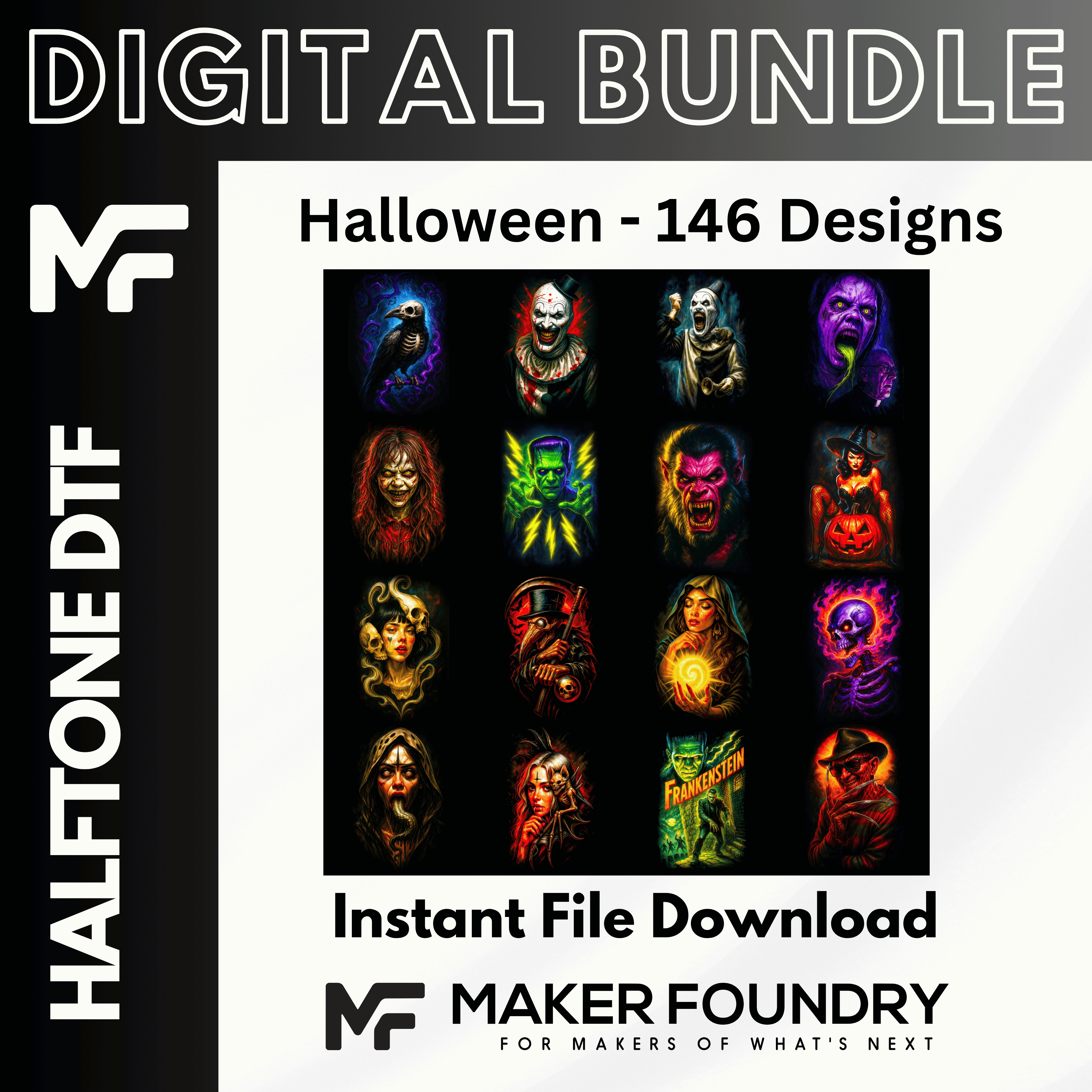 Halloween DTF Halftone Design Pack | 146 Designs