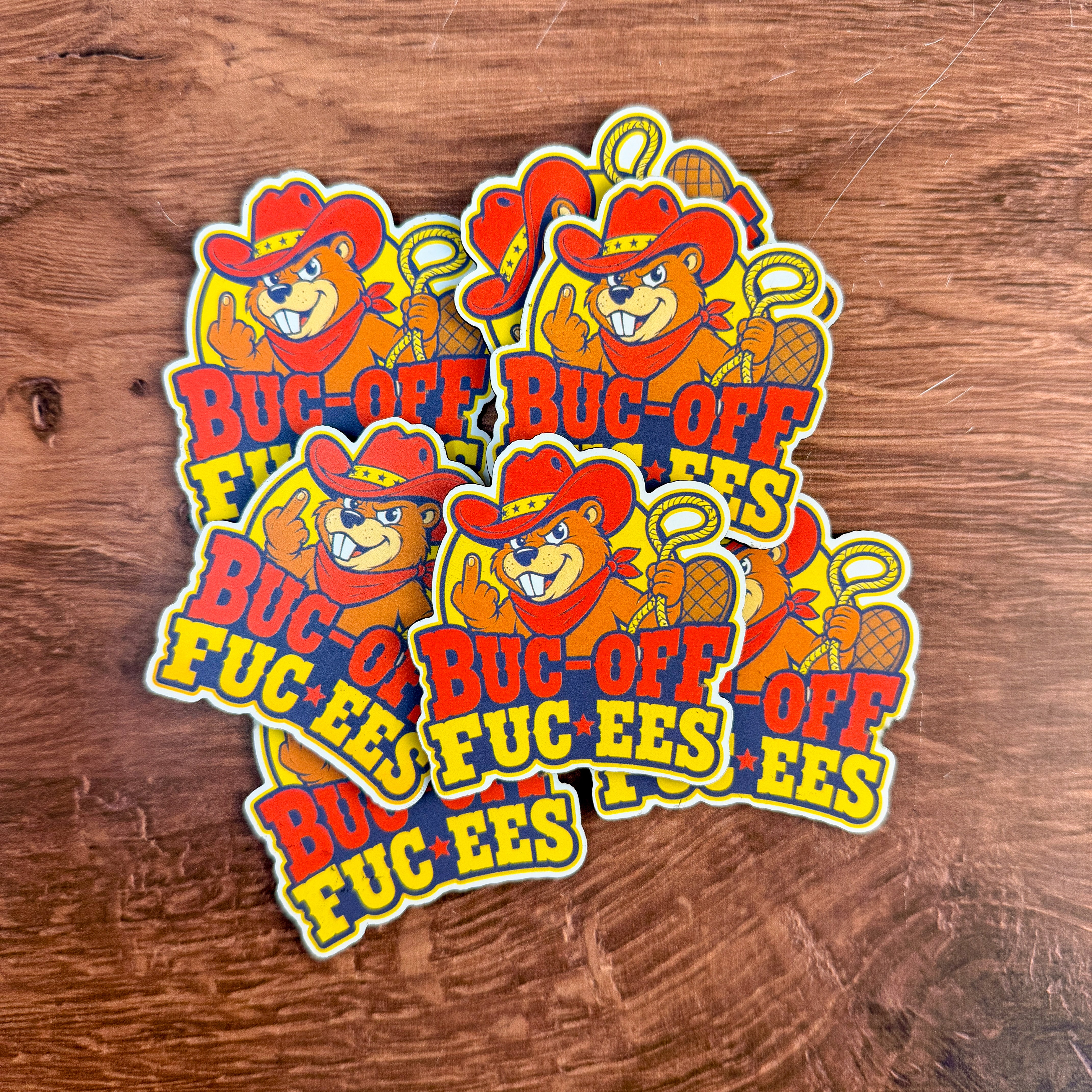 BUC-OFF FUC-EES Parody Beaver | UV Printed Leather Hat Patch