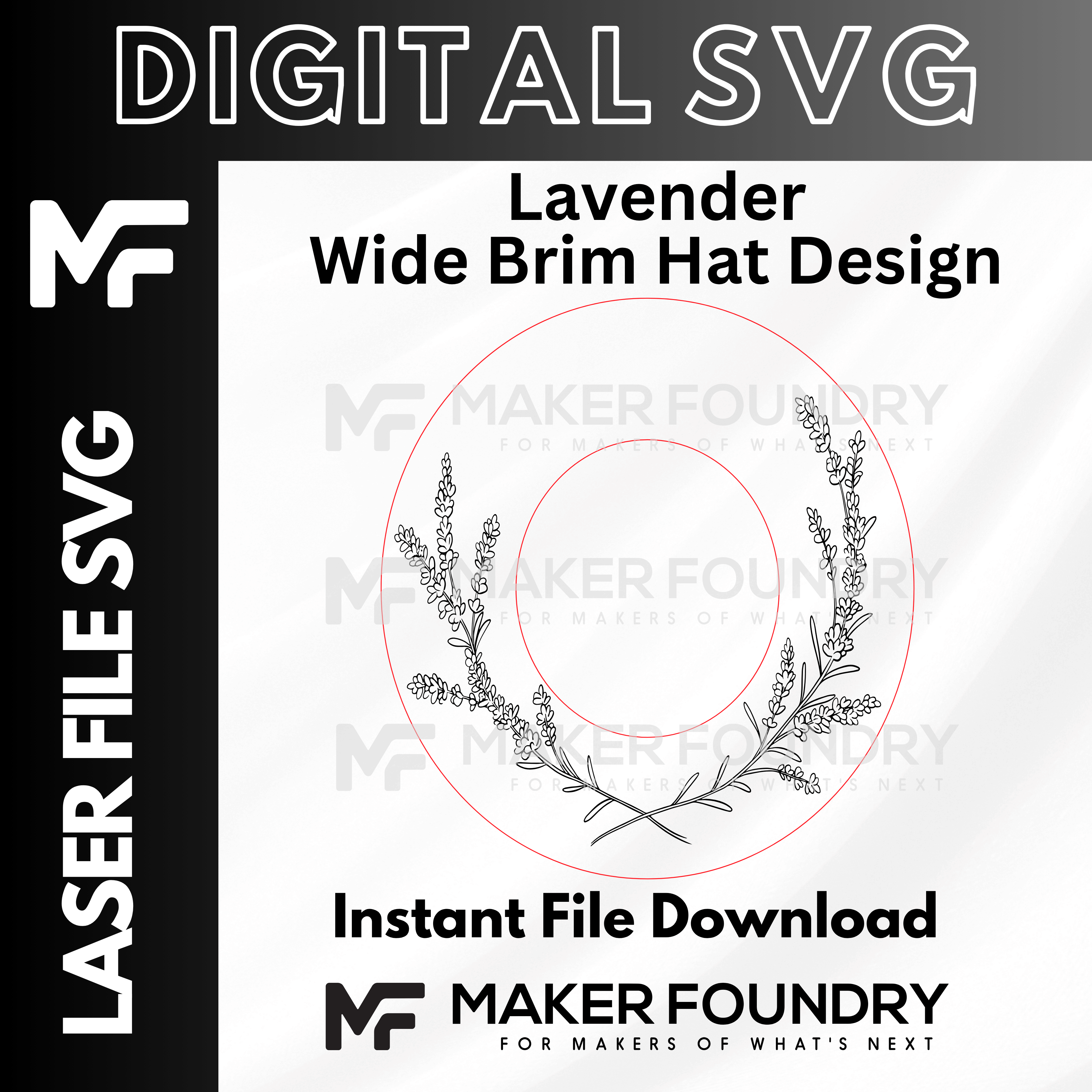 Lavender Wide Brim Hat Design | Laser Engraving File SVG