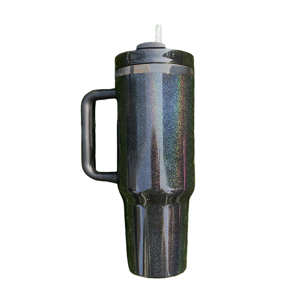 40oz Mirror Black Plated Tumbler - Midnight Glitz