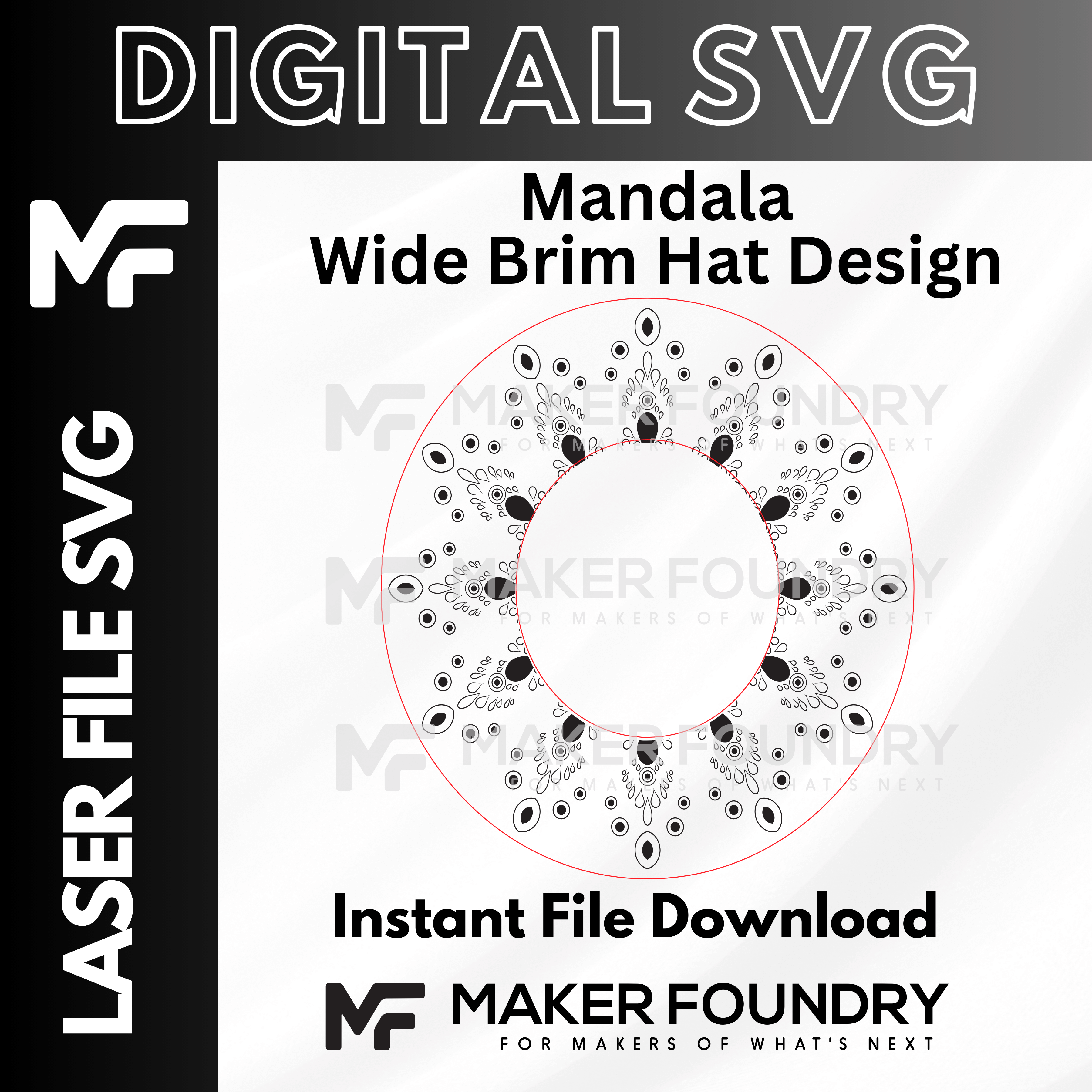Mandala Wide Brim Hat Design | Laser Engraving File SVG