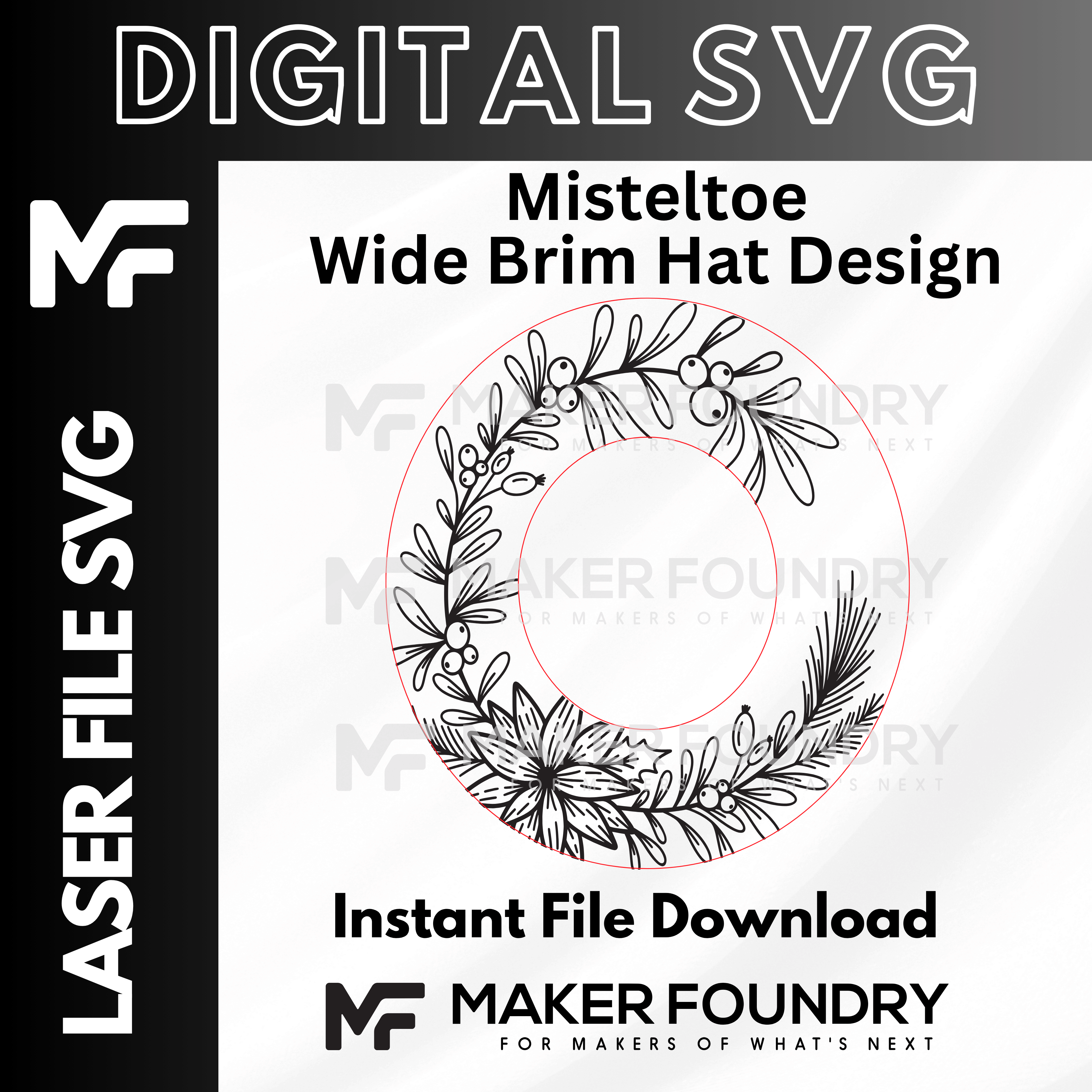 Mistletoe Wide Brim Hat Design | Laser Engraving File SVG