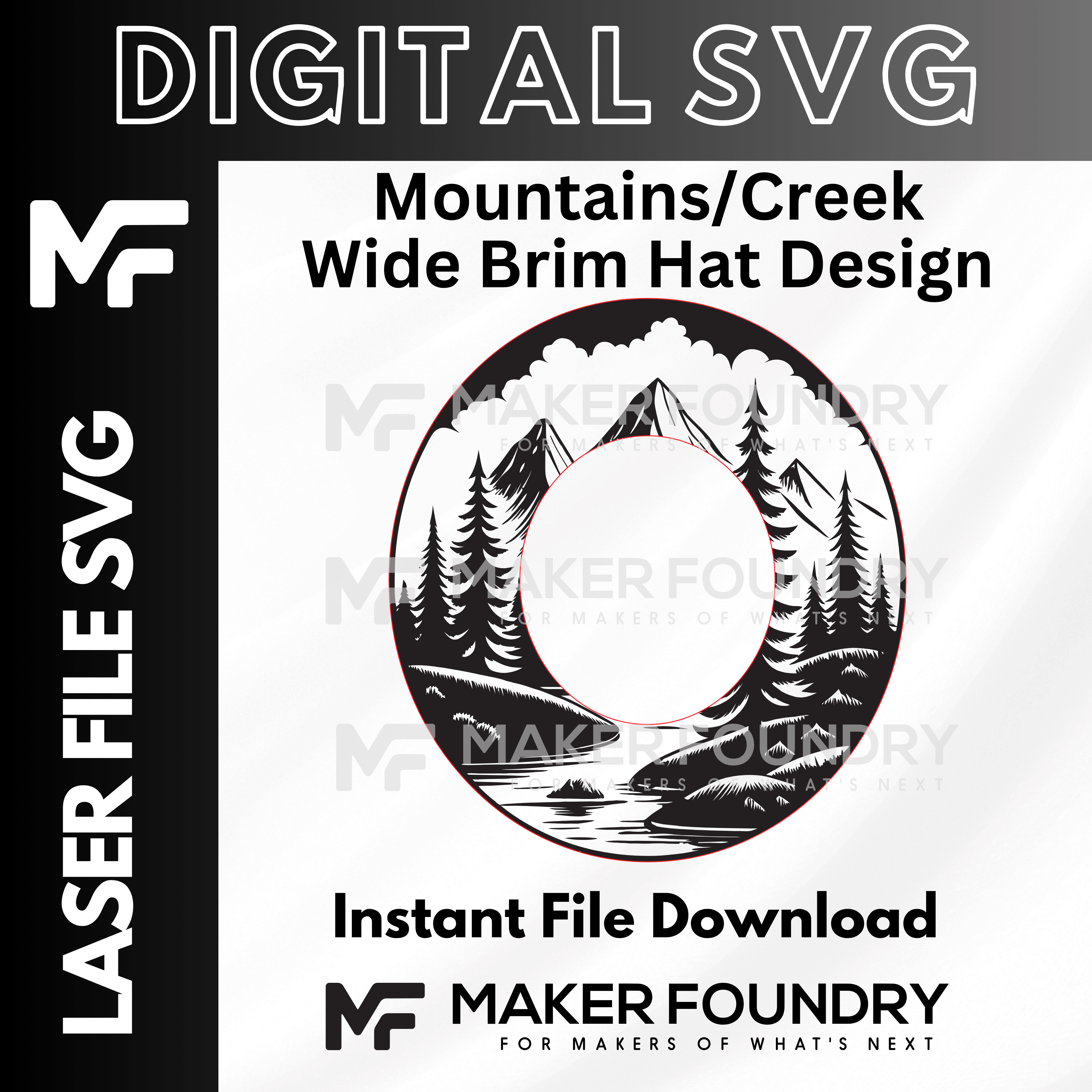 Mountain Creek Wide Brim Hat Design | Laser Engraving File SVG