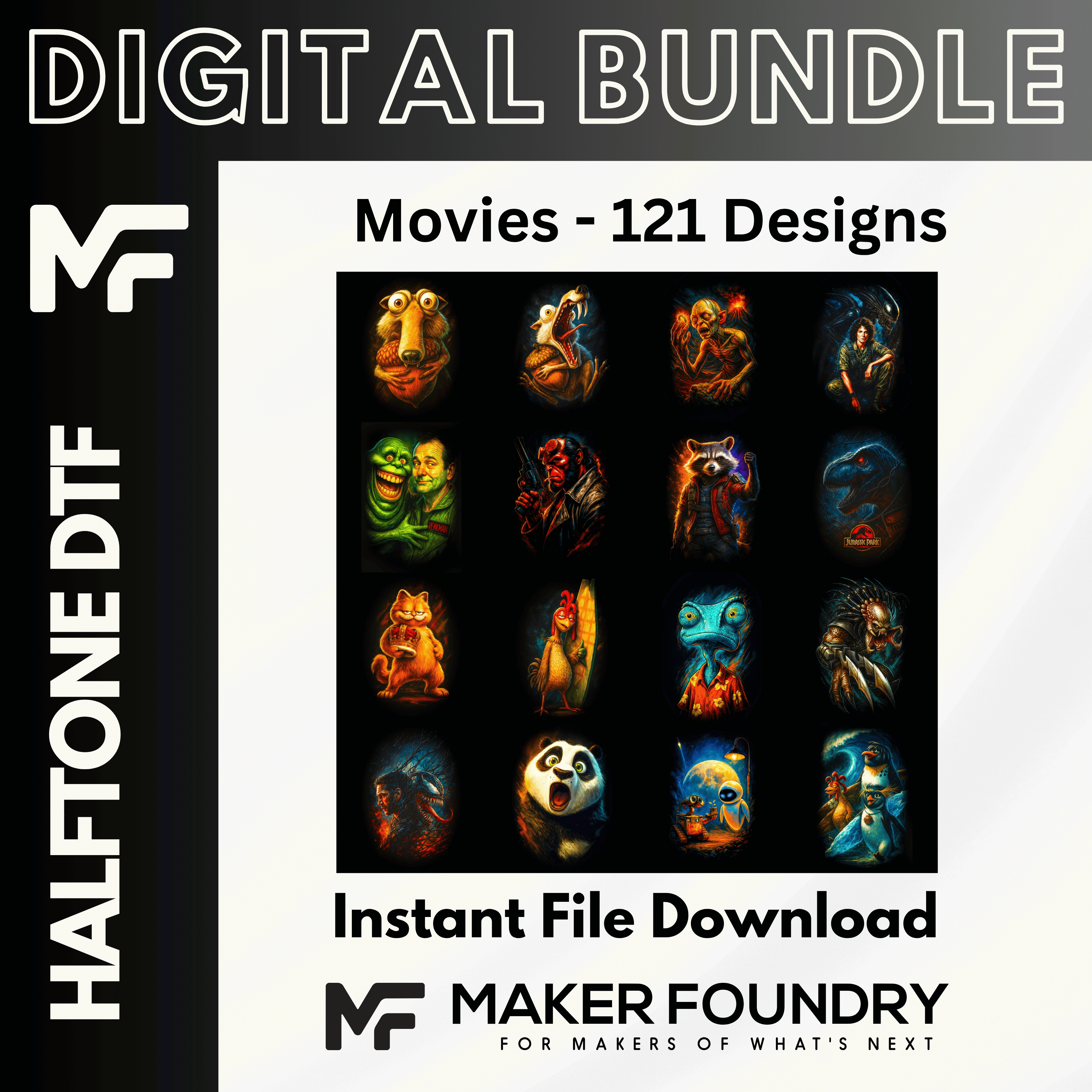 Movies DTF Halftone Design Pack | 121 Designs