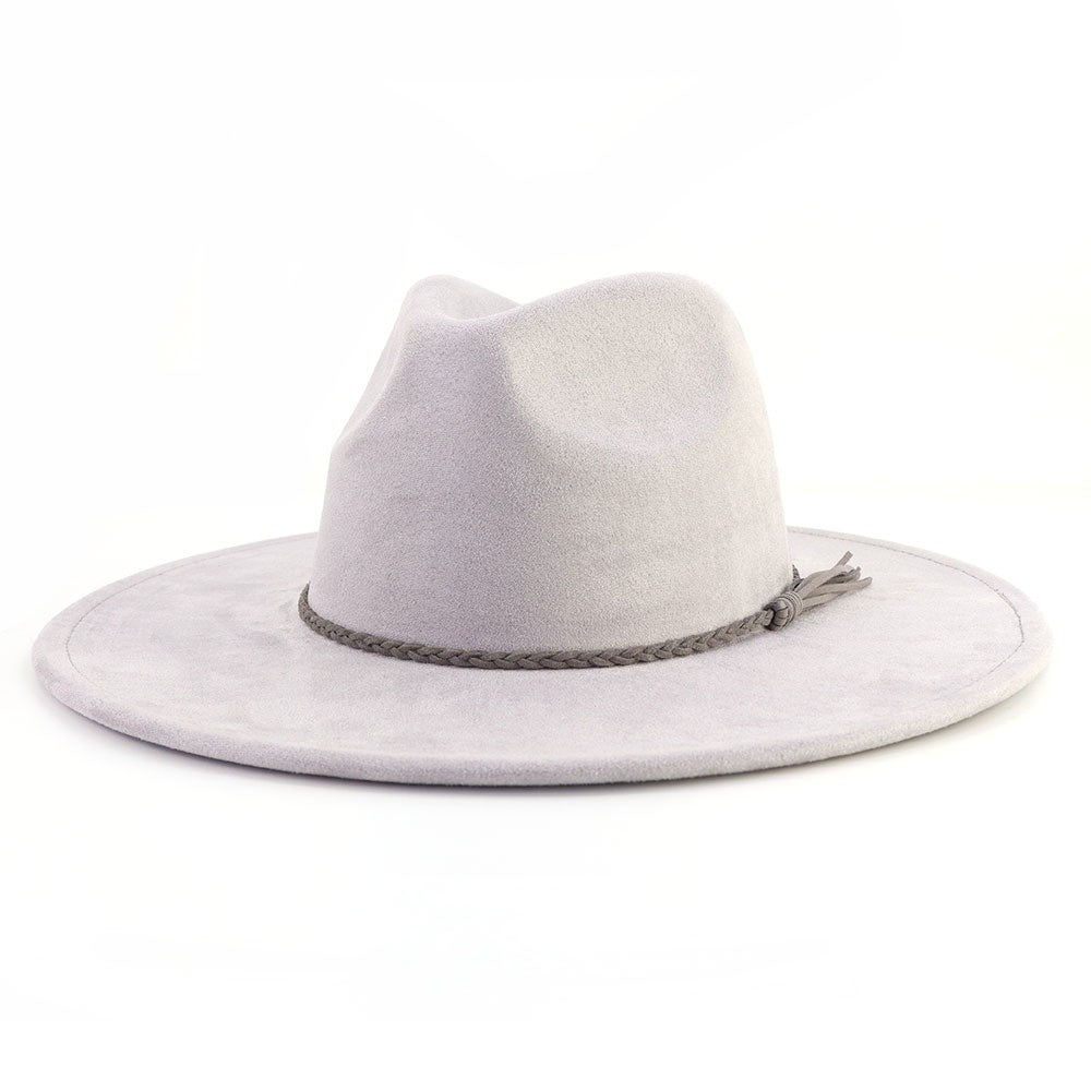 Vegan Suede Wide Brim Western Hat Blank - Mid Grey