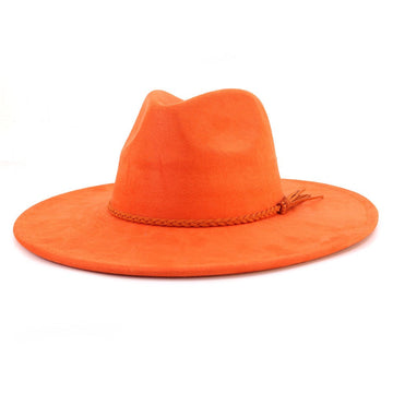 Vegan Suede Wide Brim Western Hat Blank - Orange