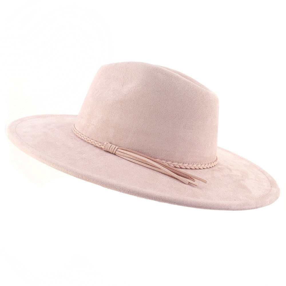 Vegan Suede Wide Brim Western Hat Blank - Light Pink