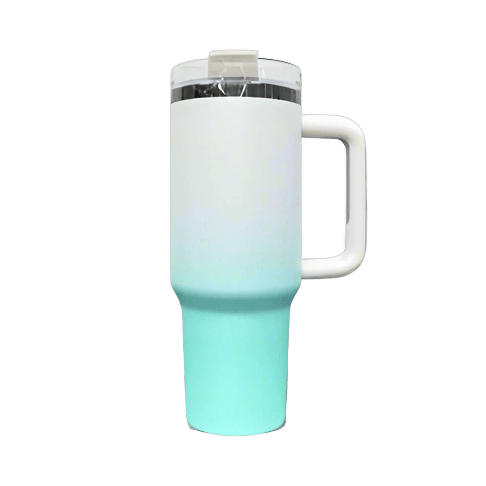 40oz Mirror Black Plated Tumbler - Ombre Turquoise