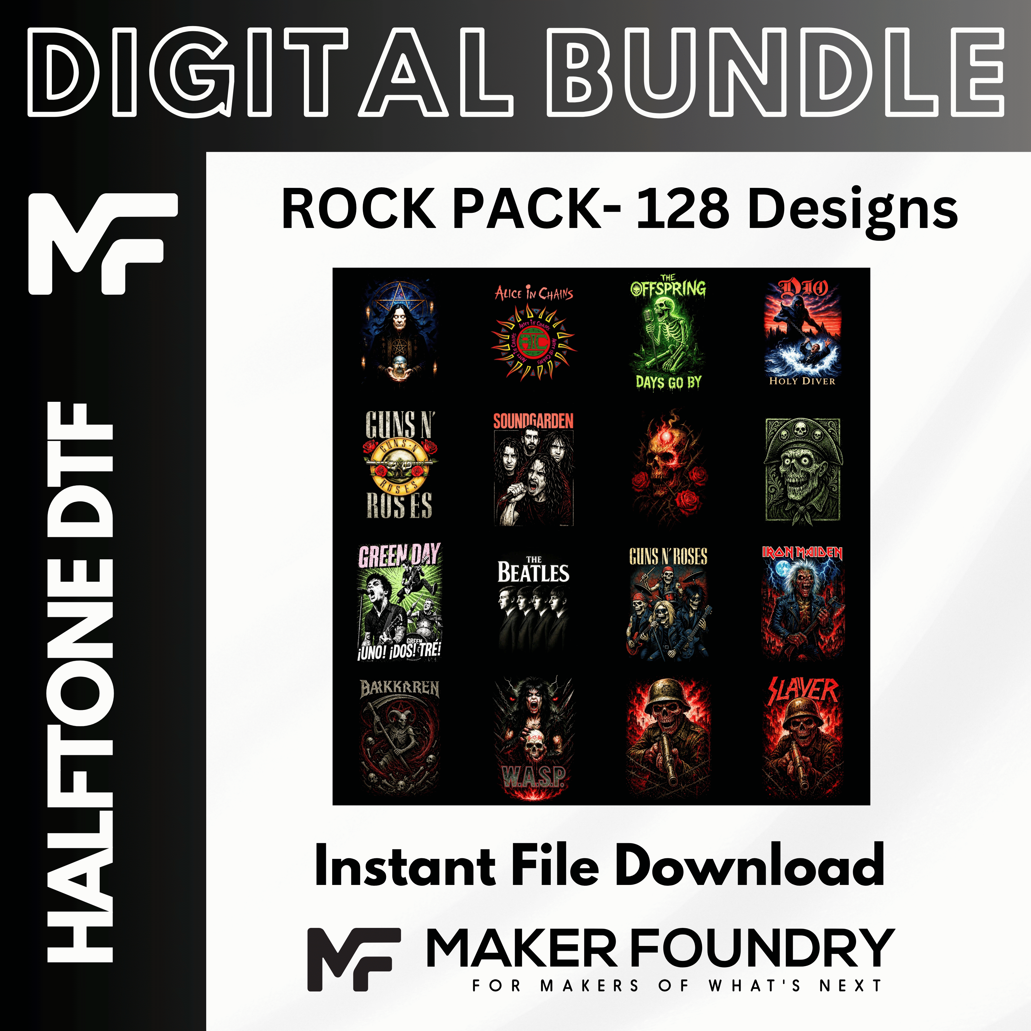 Rock & Roll DTF Halftone Design Pack | 128 Designs