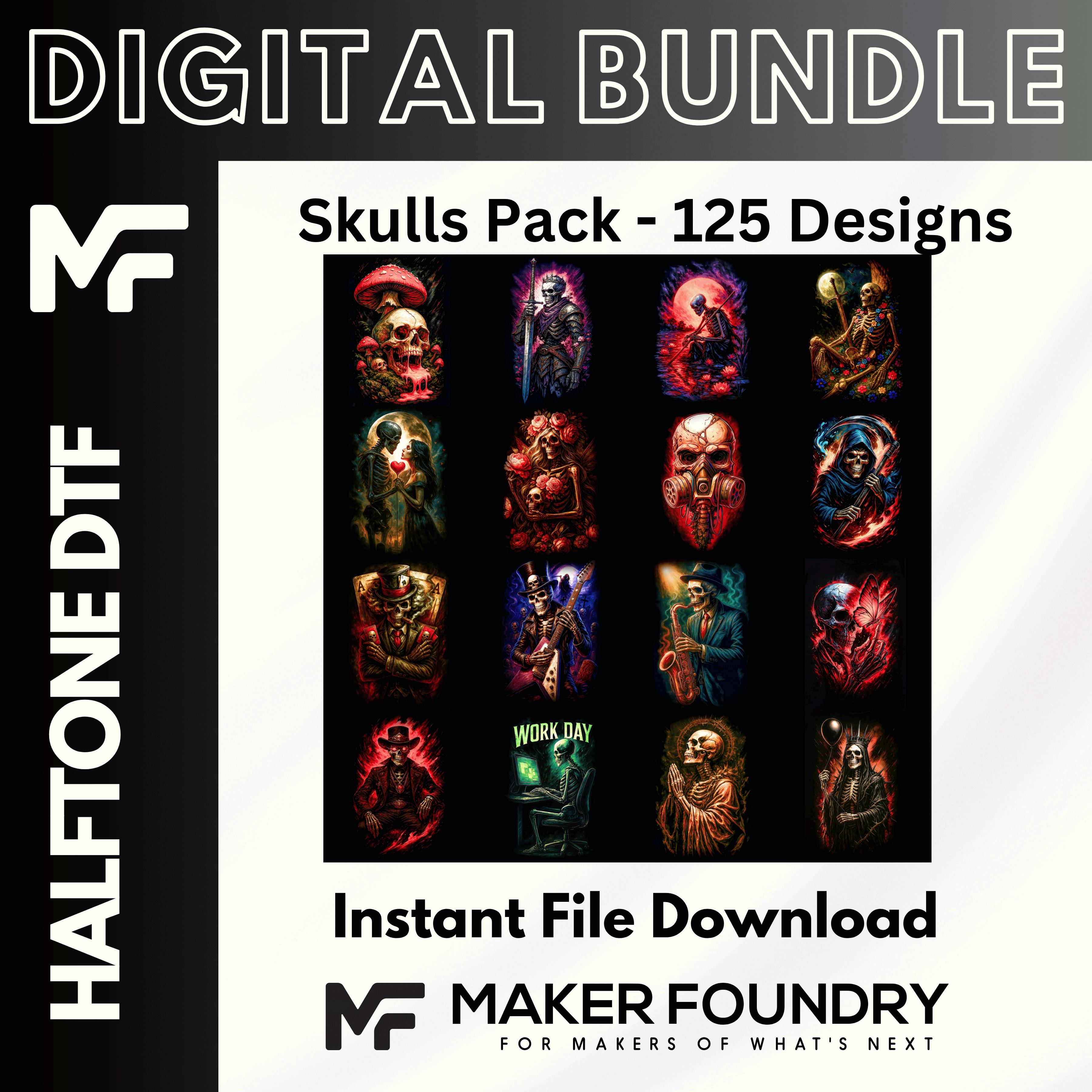Skulls DTF Halftone Design Pack | 125 Designs