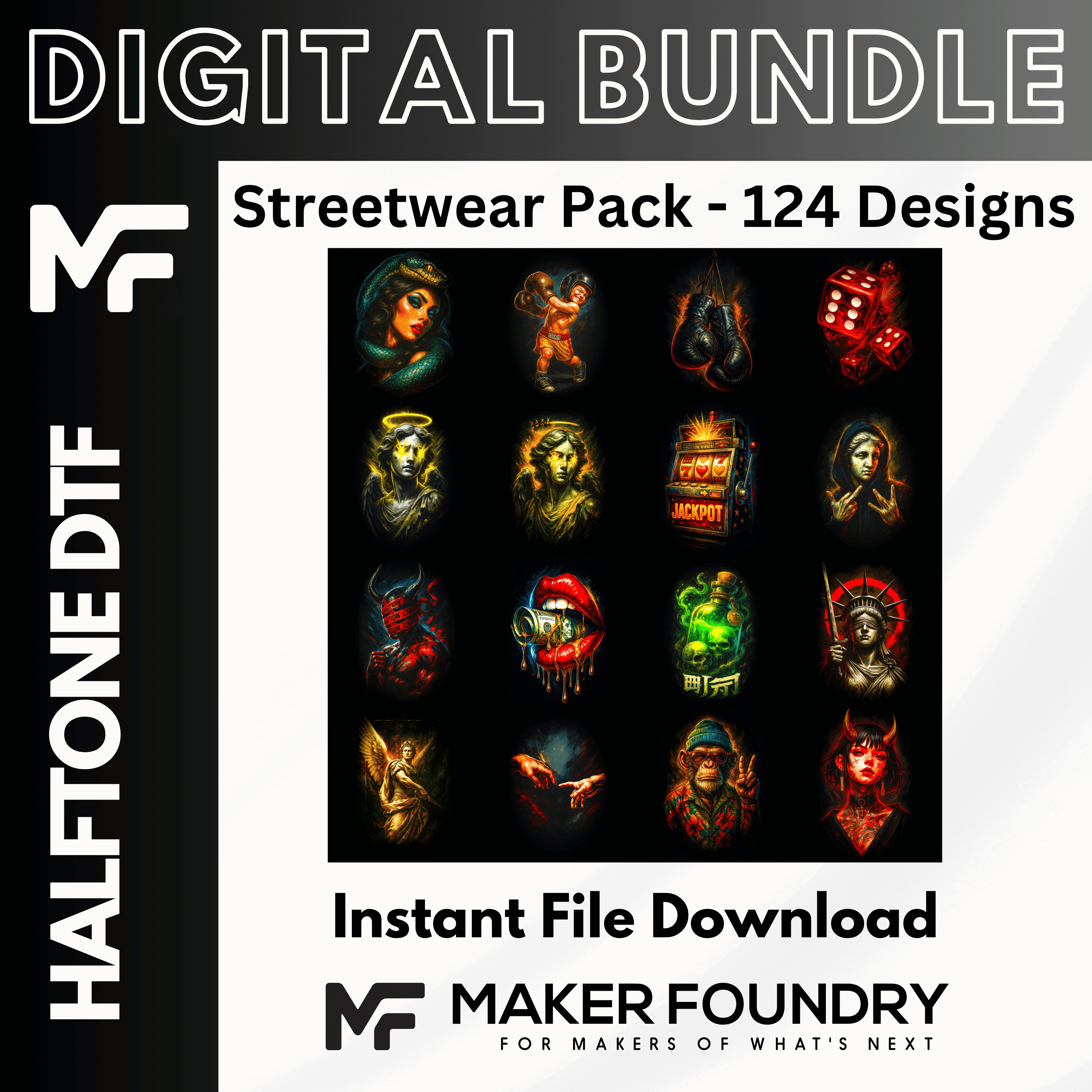 Streetwear DTF Halftone Design Pack | 124 Designs