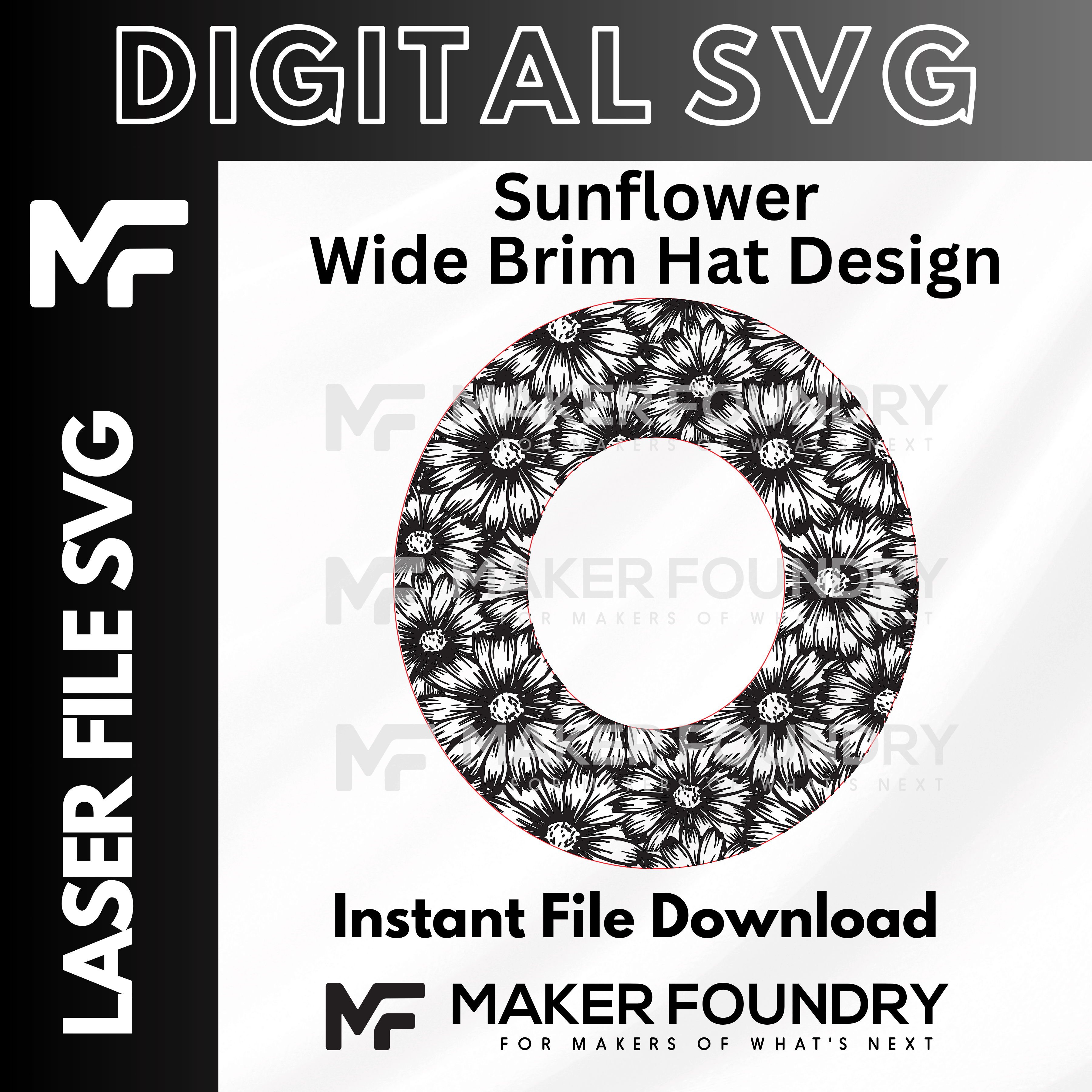 Sunflower Wide Brim Hat Design | Laser Engraving File SVG
