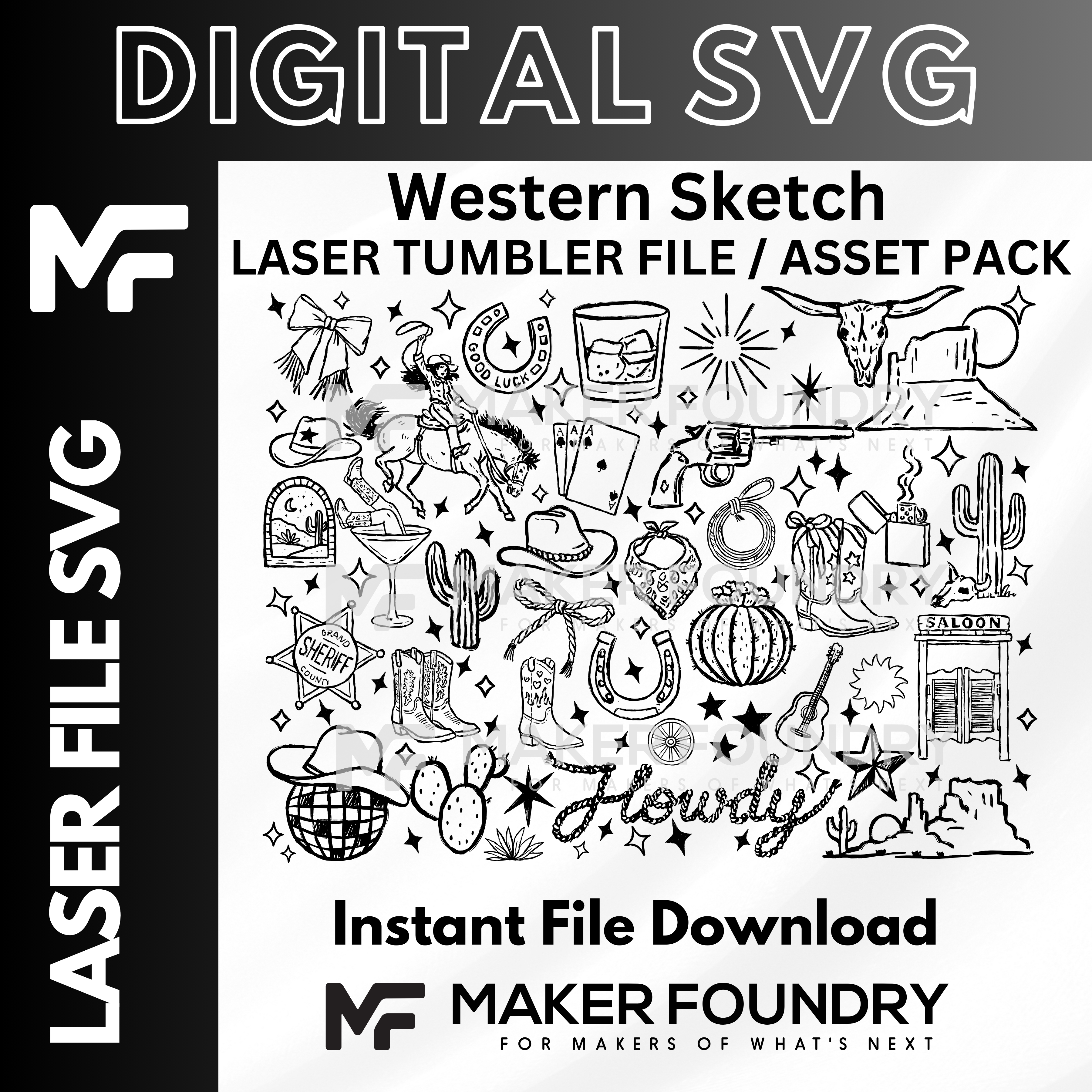 Western Sketch Tumbler Wrap – SVG | Western Laser Design
