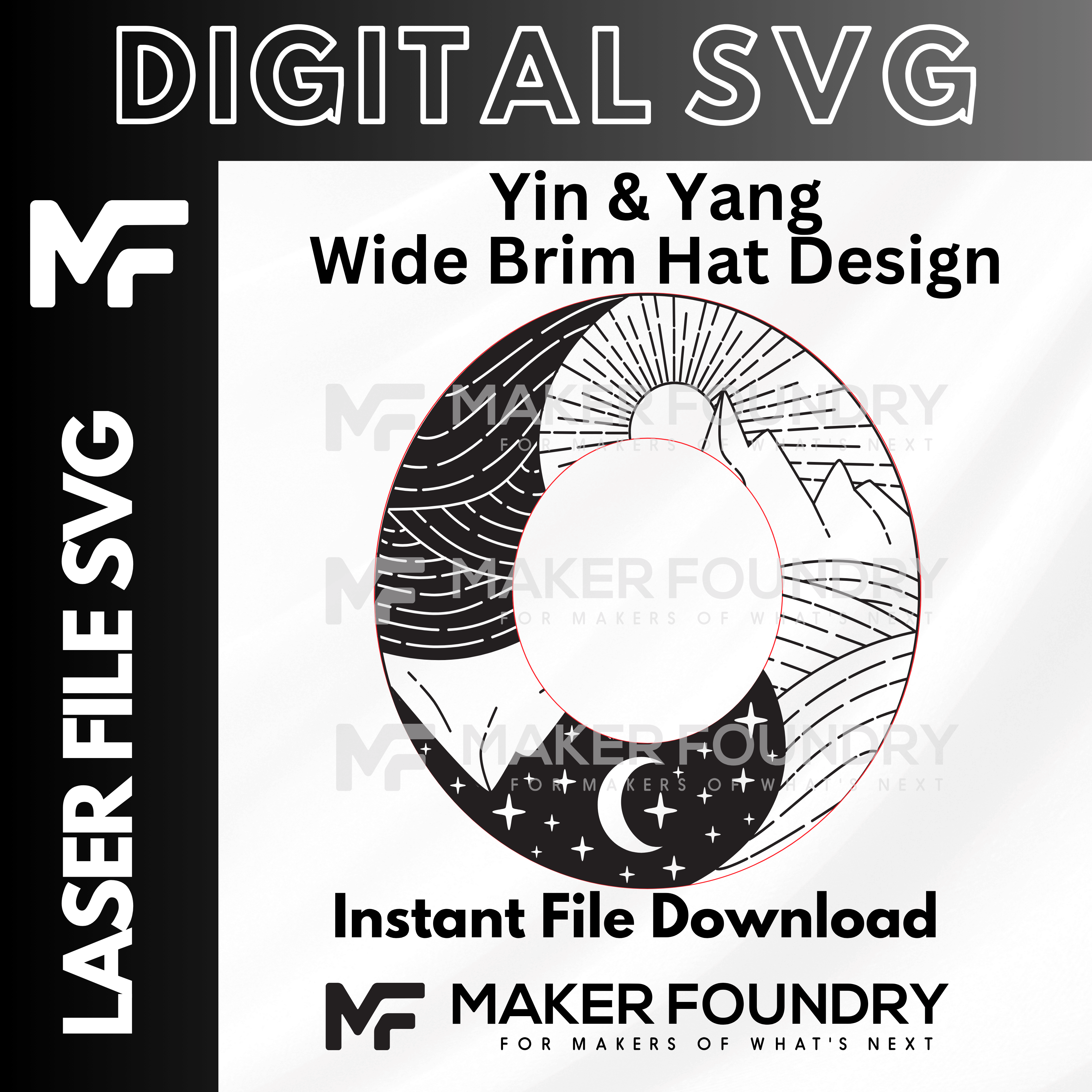 Yin Yang Wide Brim Hat Design | Laser Engraving File SVG
