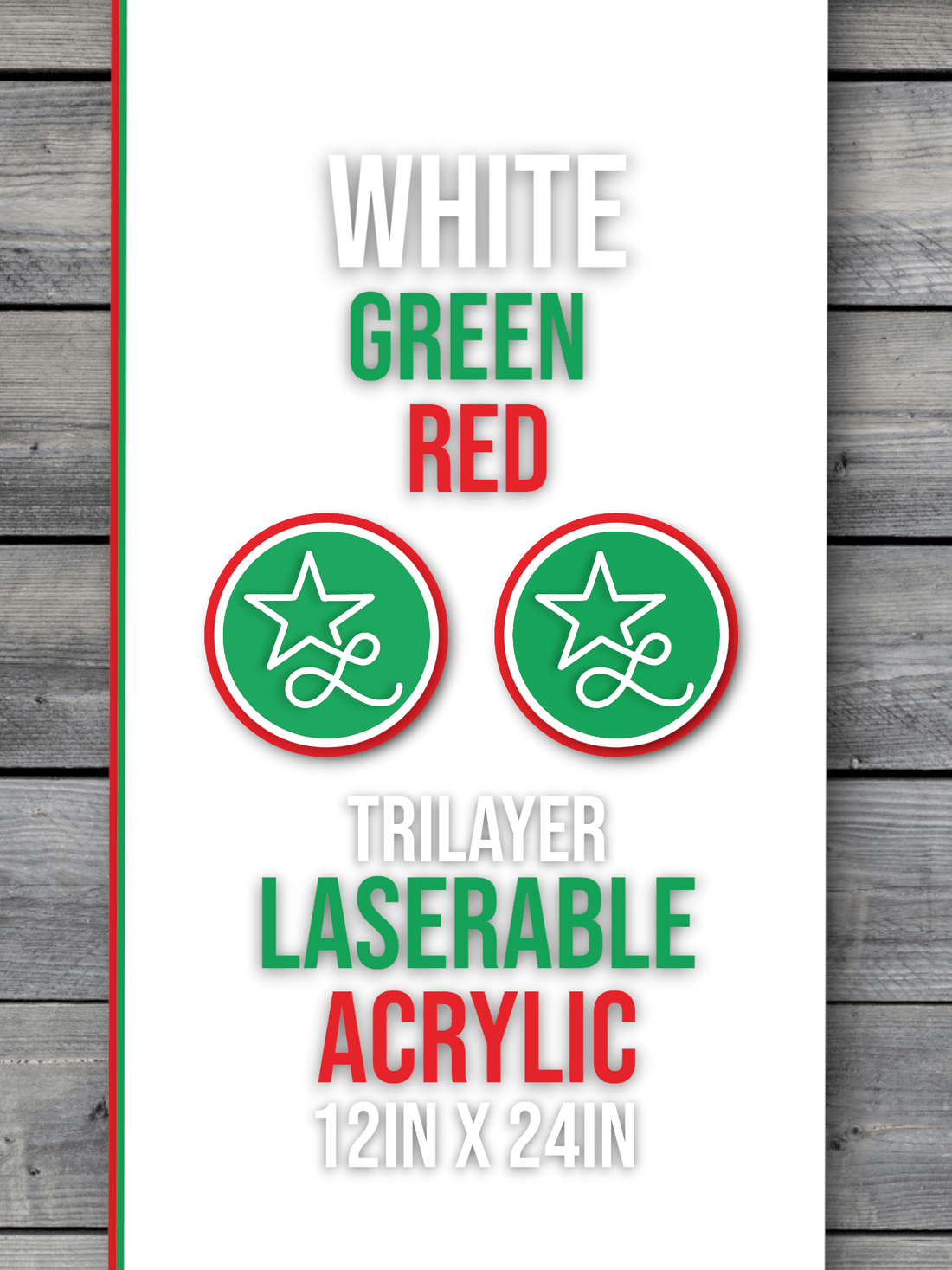 Acrylic: Self-Adhering White / Green / Red TriLayer Durra-Bull™ Laserable Panels (12"x24")