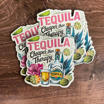 Tequila – Cheaper Than Therapy | UV Printed Leather Hat Patch 