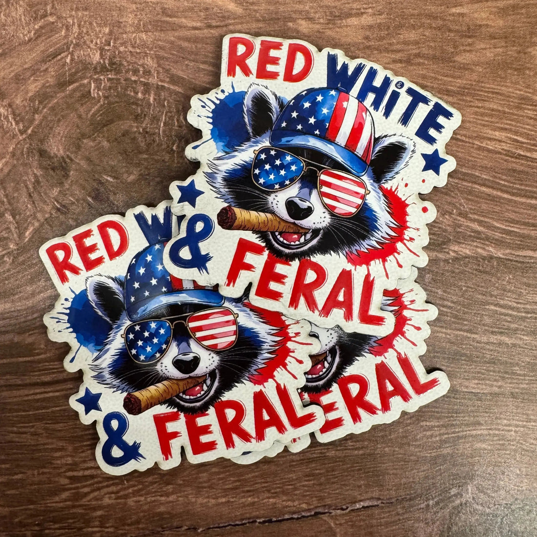 Red, White, & Feral – American Flag Raccoon | UV Printed Leather Hat Patch 