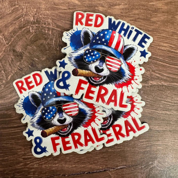 Red, White, & Feral – American Flag Raccoon | UV Printed Leather Hat Patch 