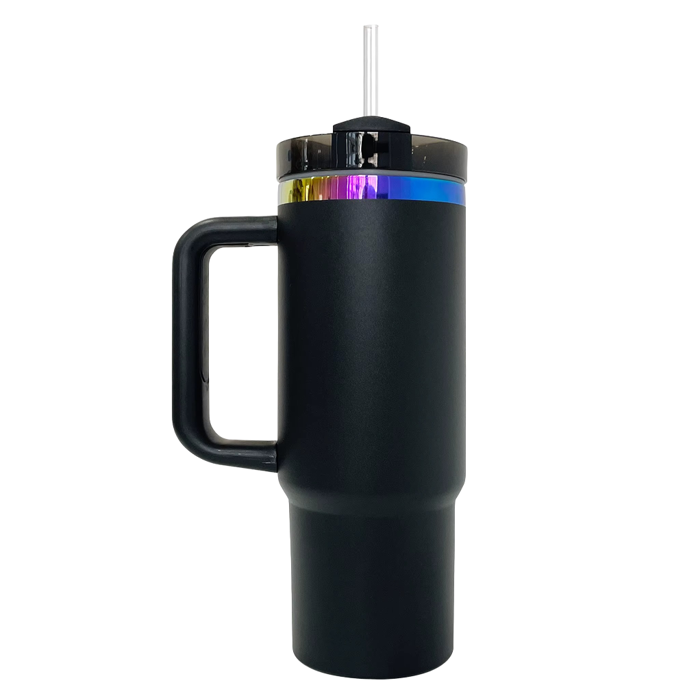 30oz Rainbow Plated Handle Tumbler - Black